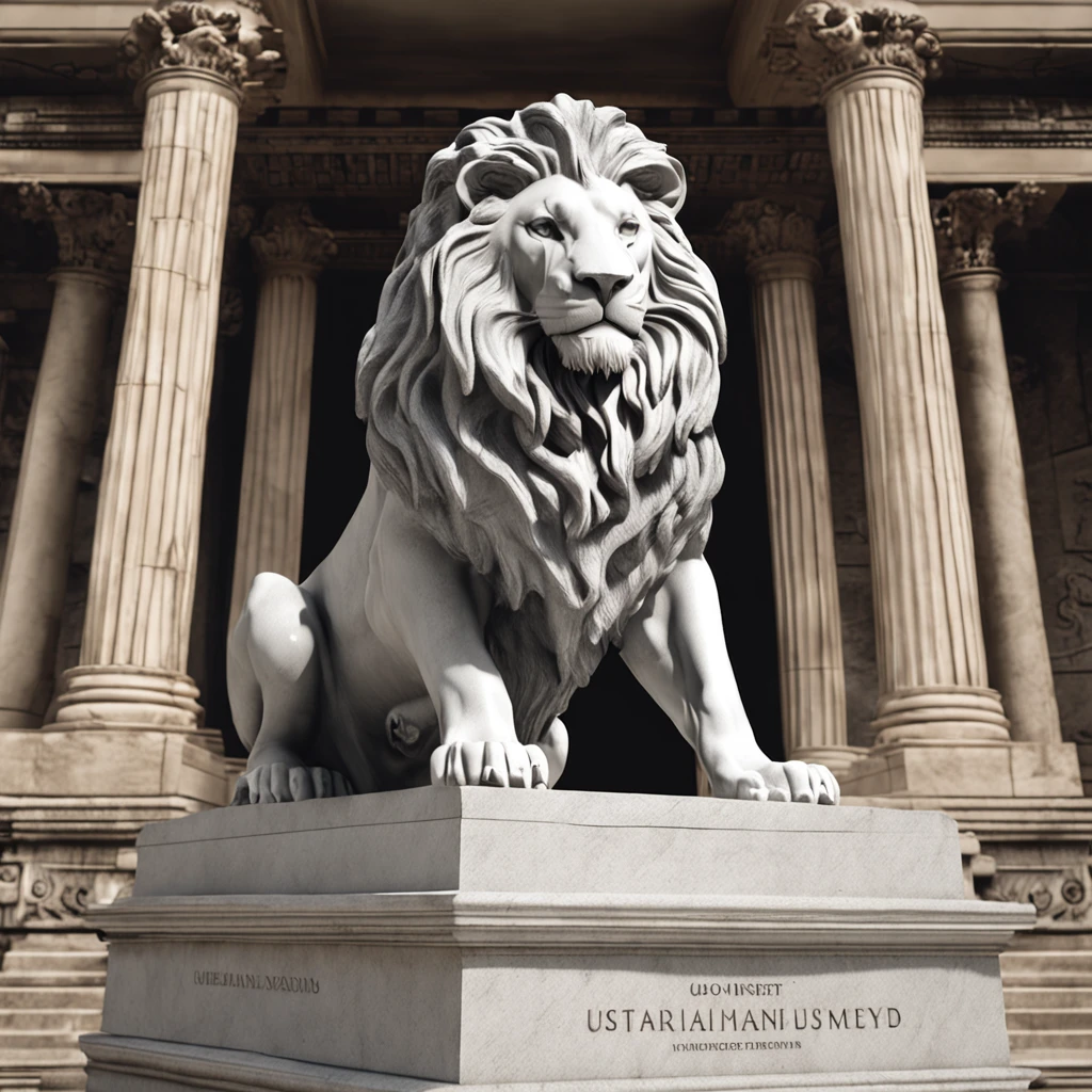 best quality, master part, ultrahigh-resolution, (fotografia realista:1.4), lion statue style greek art, imagem em escala cinza