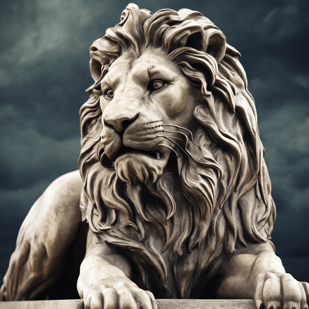best quality, master part, ultrahigh-resolution, (fotografia realista:1.4), lion statue style greek art, imagem em escala cinza