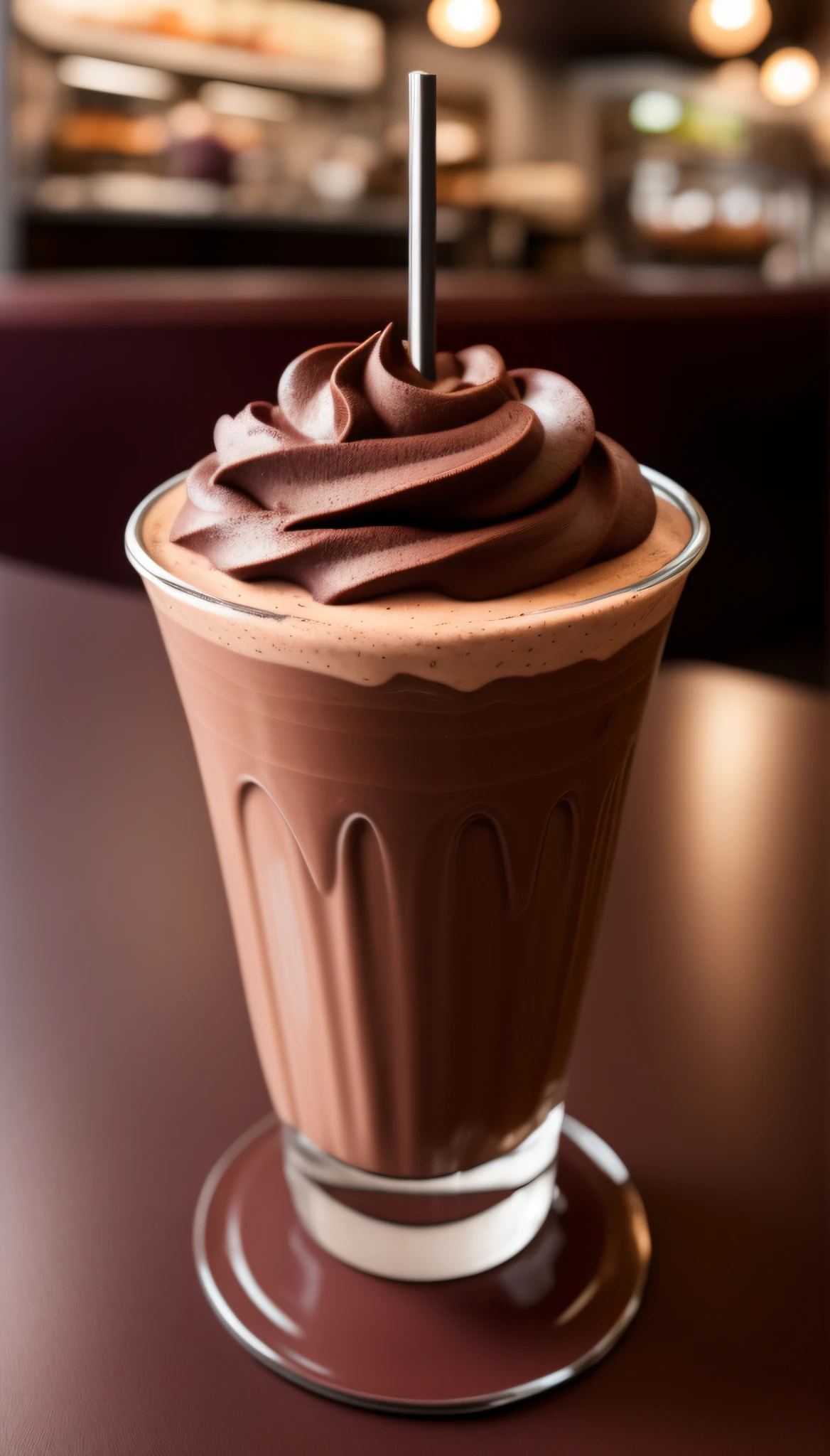 RAW photo, 70% bitter chocolate milkshake, foodphoto, professional color rating, soft shadows, no contrast, clean sharp focus, foodphoto, , monumental, Coffee House/Cafe, Modern Art, ultra wide-angle, Cinema4D rendering, Faded, Sculpture, plum colors, Metalheart, atmospheric lighting, Ultra-realistic, highly detailed, natural lighting, forest environment, Unreal engine, 8k