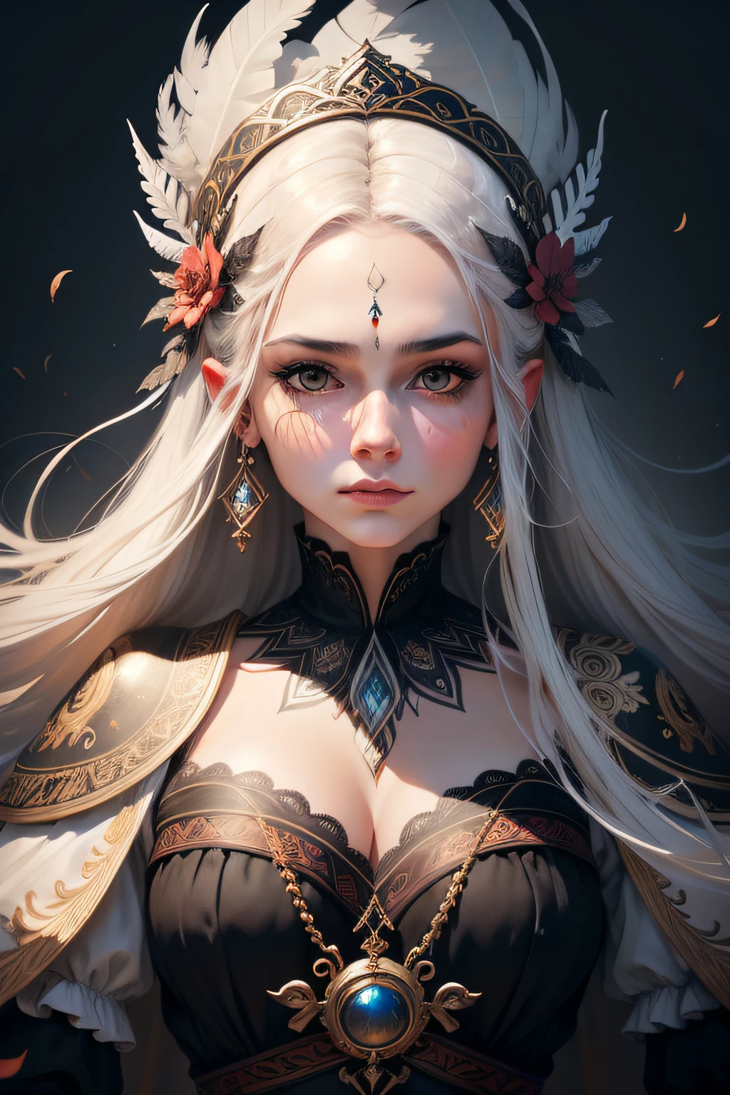A surrealistic, ethereal painting of a goddess of death, her face shrouded in a veil of shadows, skull head, skeleton, death, red flowers red , Mexican style, full body, fantasy, elegant, highly detailed, digital painting, artstation, concept art, smooth, sharp focus, illustration, alphonse mucha, 4K, photography, photorealistic, detailed illustration pastel tetradic colors, cute and quirky, fantasy art, watercolor effect, hand-drawn, digital painting, soft lighting, isometric style, retro aesthetic, 4K resolution, photorealistic rendering