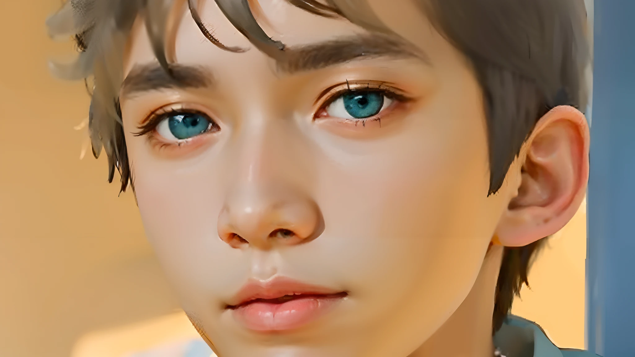 A little boy with black eyes,looks into camera, Realistic teenagers, sportrait, tmasterpiece:1.4,Photorealistic photos,Works of masters,8k