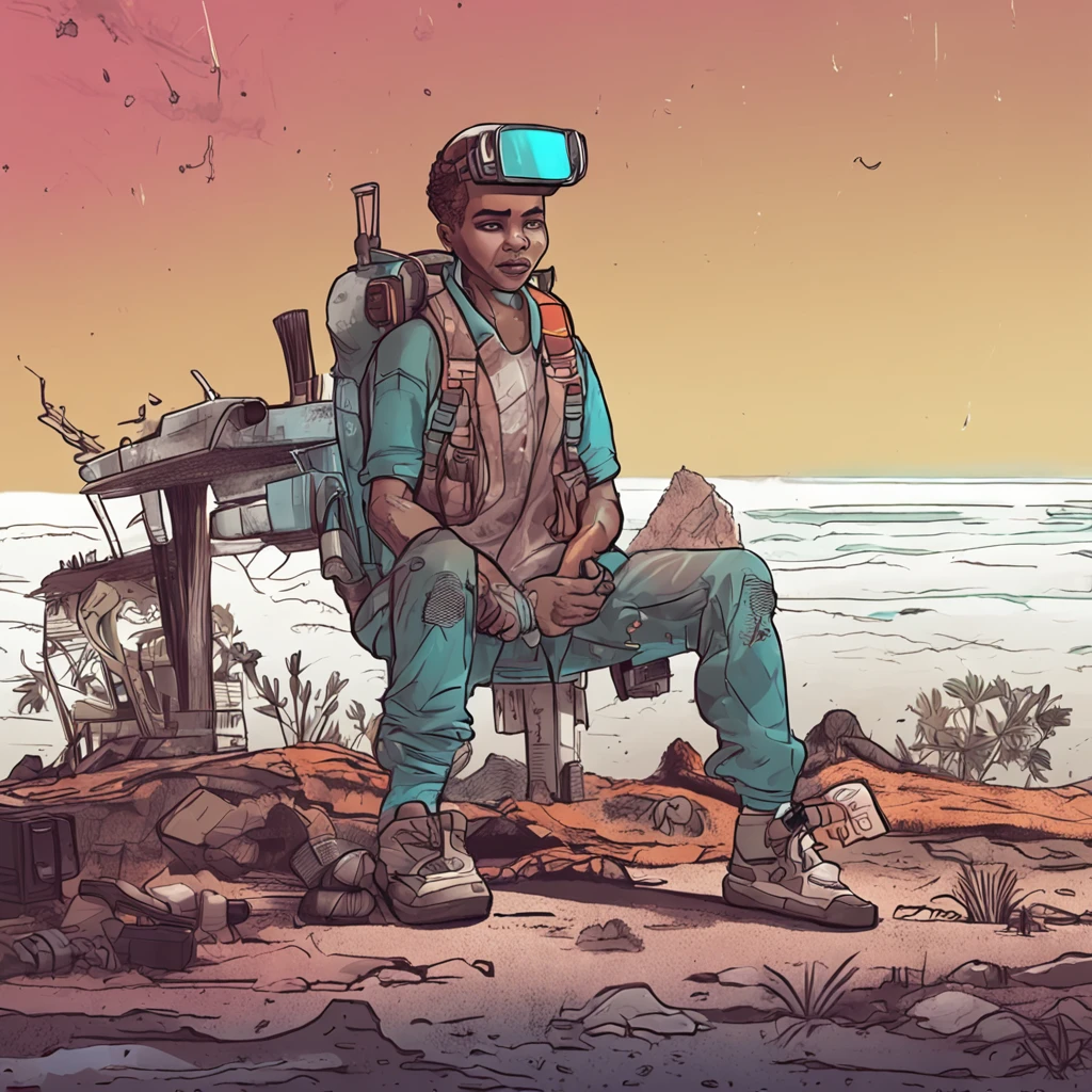 Create a young scientist character who is surviving in a post-apocalyptic setting on an island