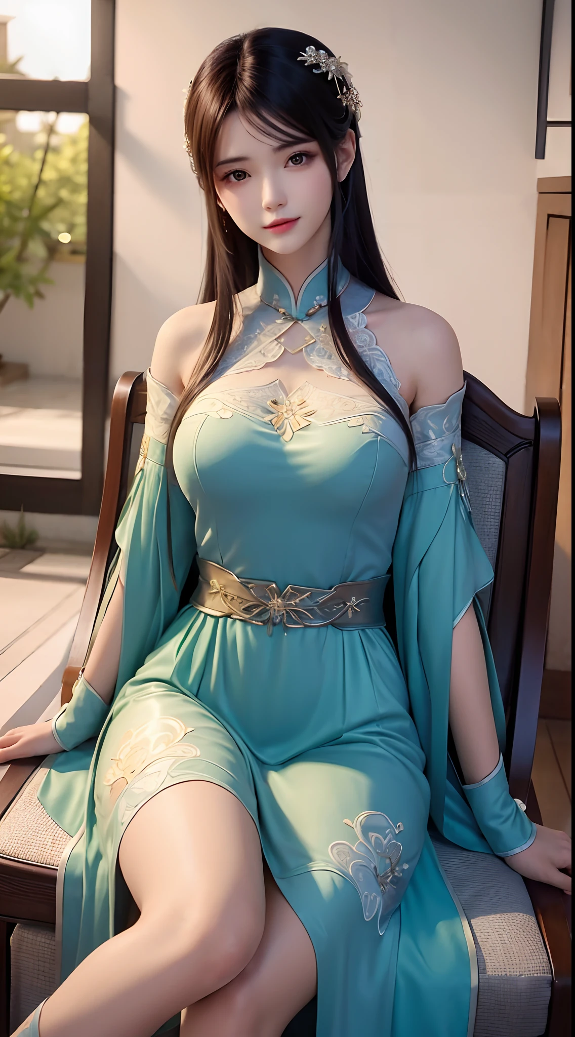 (fully body photo),Fluorescent background,(1 Witch,Flash fluorescence,Hats,Transparent tulle cheongsam,Delicate tiara,ssmile),(paper art,Quilted paper art,geometry),(Lots of colors,Best quality at best,high detal,tmasterpiece,movie light effect,4K,lightand shade contrast),Blue transparent tulle cheongsam,pigtails,Red knee-length socks,luminous totem,eBlue eyes,blue hair and big breasts,long braid,