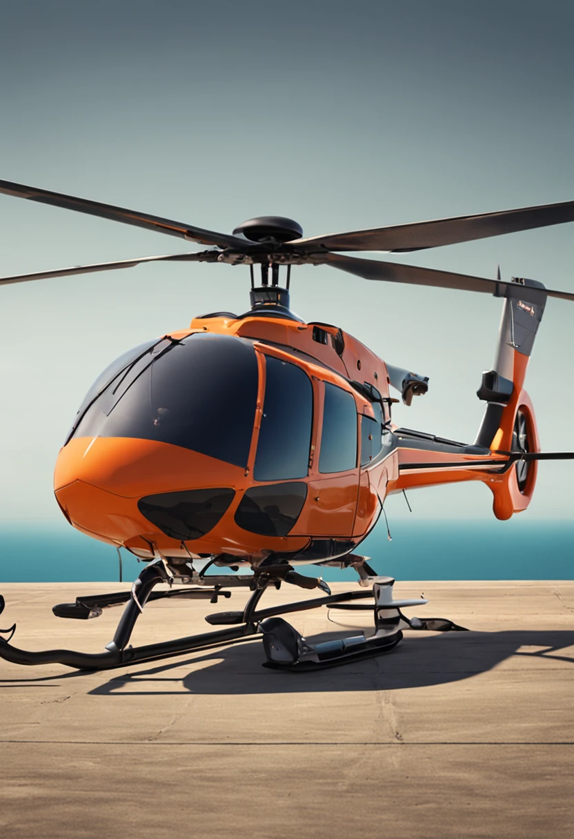 Billionaire in suit in front of his $10 million helicopter in front of his company