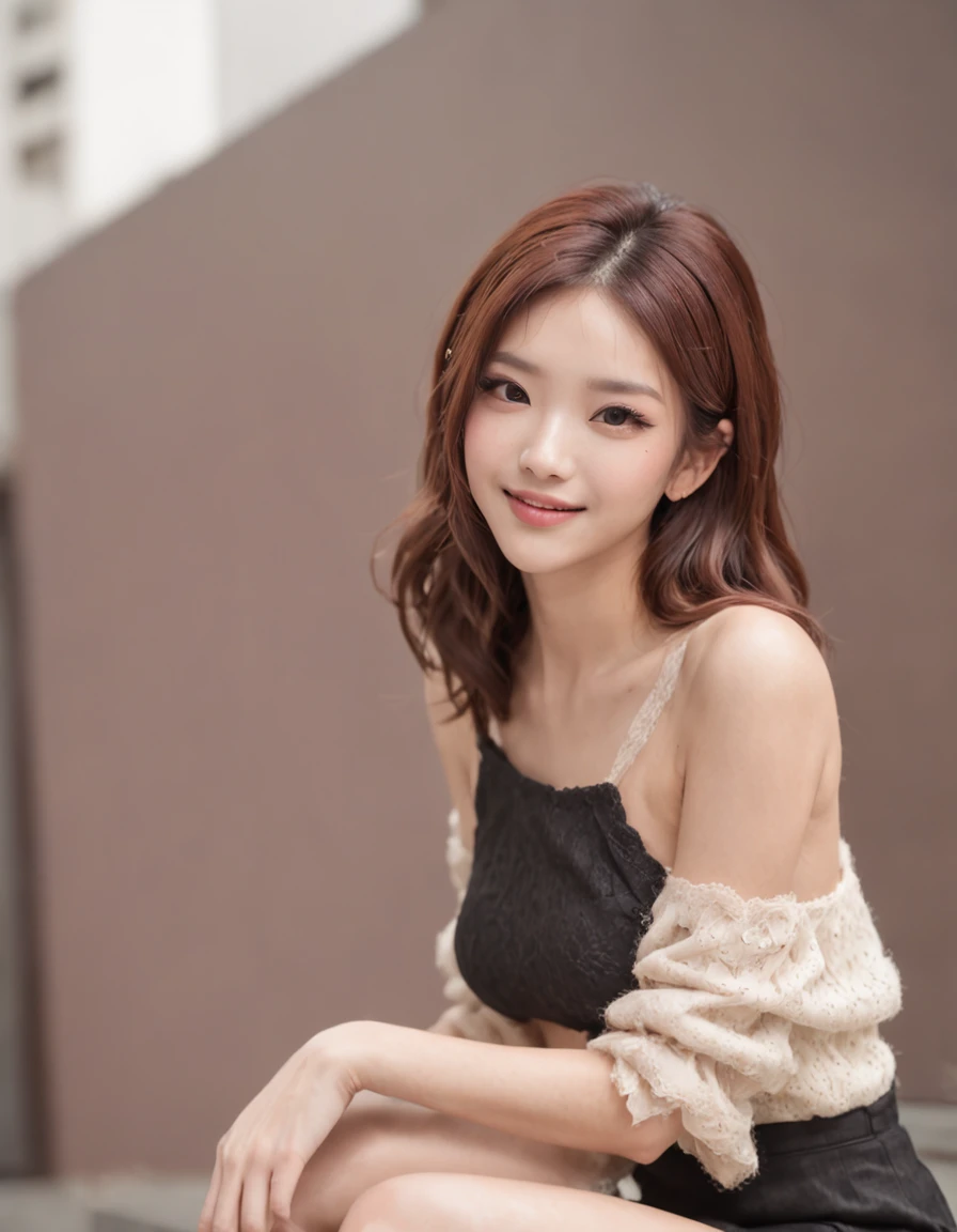 8K original photo、Beautuful Women:2.0、24 year old、jpn、Lovely Small Breasts、((cheer girl:1.5))、a miniskirt、beautiful eyes finely detailed、eye lashes、((Brown eyes:1.2))、beautiful double eyelid、eyeshadows、Perfect eye makeup、((A smile:1.6))、Beautiful and thin legs、(Maroon hair)、Medium Hair、fluffy hair、stadio、Daytime、Latina、Photorealsitic:1.9、Sexy navel、Skinny Legs、long legged，high-heels，tthin eyebrows、Tear bag、lofty nose、((extemely sexy))