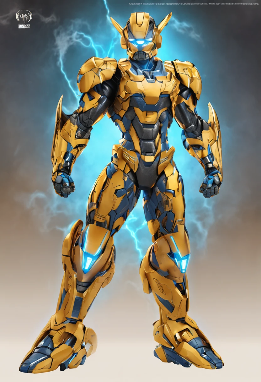 son goku, yellow and blue coloration, Demon race, Realism of titanium cybernetic suits,Iron Man armor, A detailed, perfect design, High quality perfectly symmetrical edges ::n_Style drawing, Low-quality defects, dolls, nipple play, anime big breast