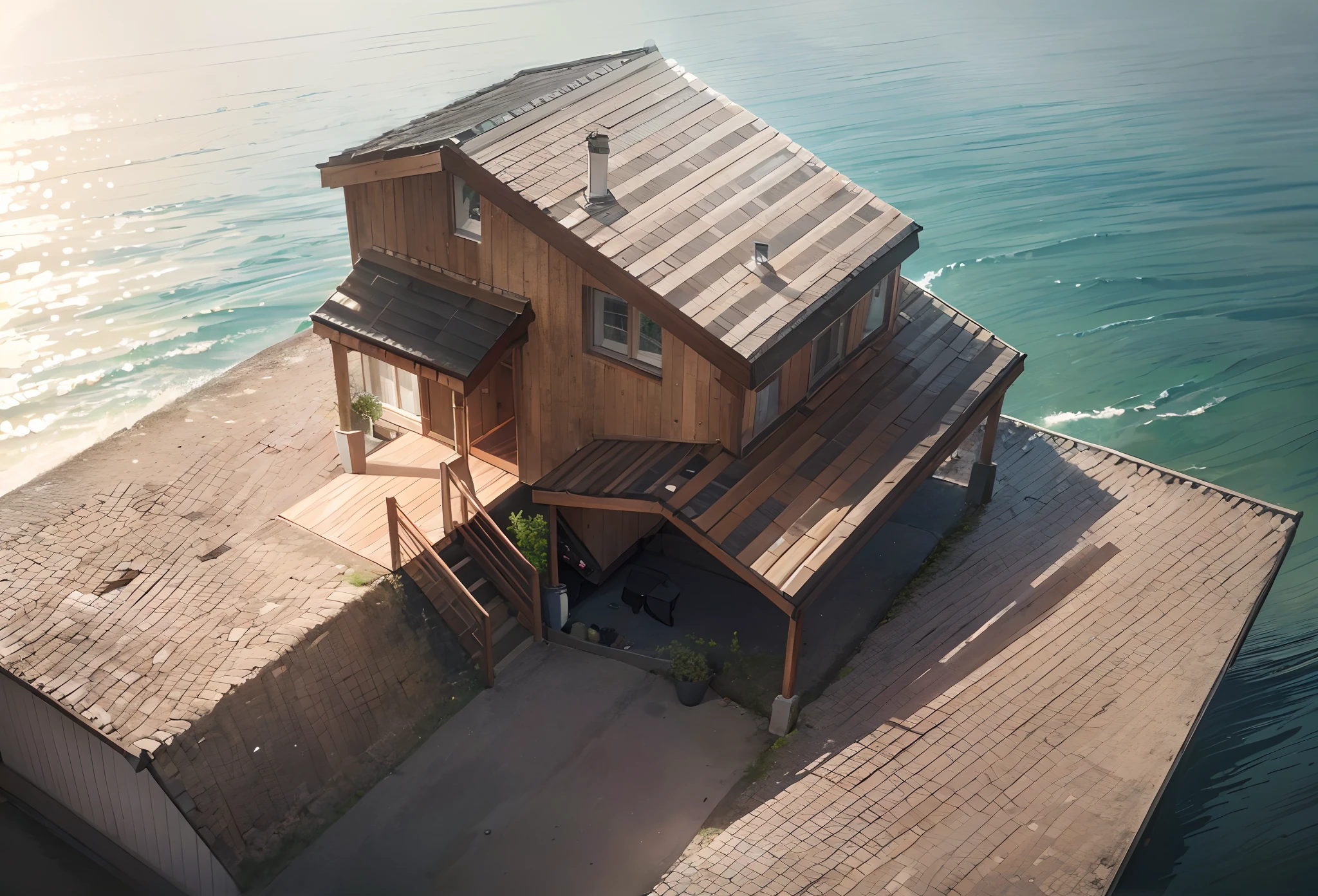 European cottage with panel roof sheet, brick wall cottage house, cottage house with pine wood decor, white wall, bright light, clear day light, (Super details), (intricate details), Master Vray, (masterpiece), (extremely intricate:1.3), ((realistic)) sharp focus,  award winning, octane render realistic, unreal engine, volumetrics rtx, modern cottage exterior render, Corona render, a rendering of a small house with a patio and a covered porch, high quality rendering, quality rendering, passive house, bright render, contemporary house, crisp smooth clean lines, beautiful rendering, architectural rendering, exterior design, high-quality render, clean render, complete house, simple gable roofs, beautiful render, concept house, house and home, pristine and clean design