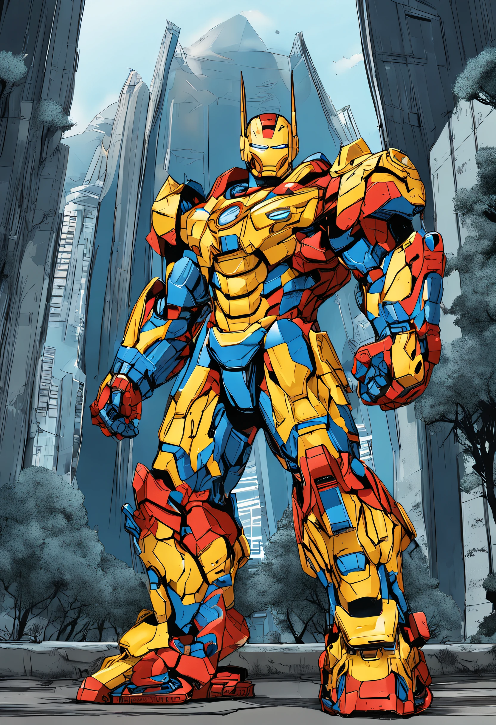 son goku, yellow and blue coloration, Demon race, Realism of titanium cybernetic suits,Iron Man armor, A detailed, perfect design, High quality perfectly symmetrical edges ::n_Style drawing, Low-quality defects, dolls, nipple play, anime big breast