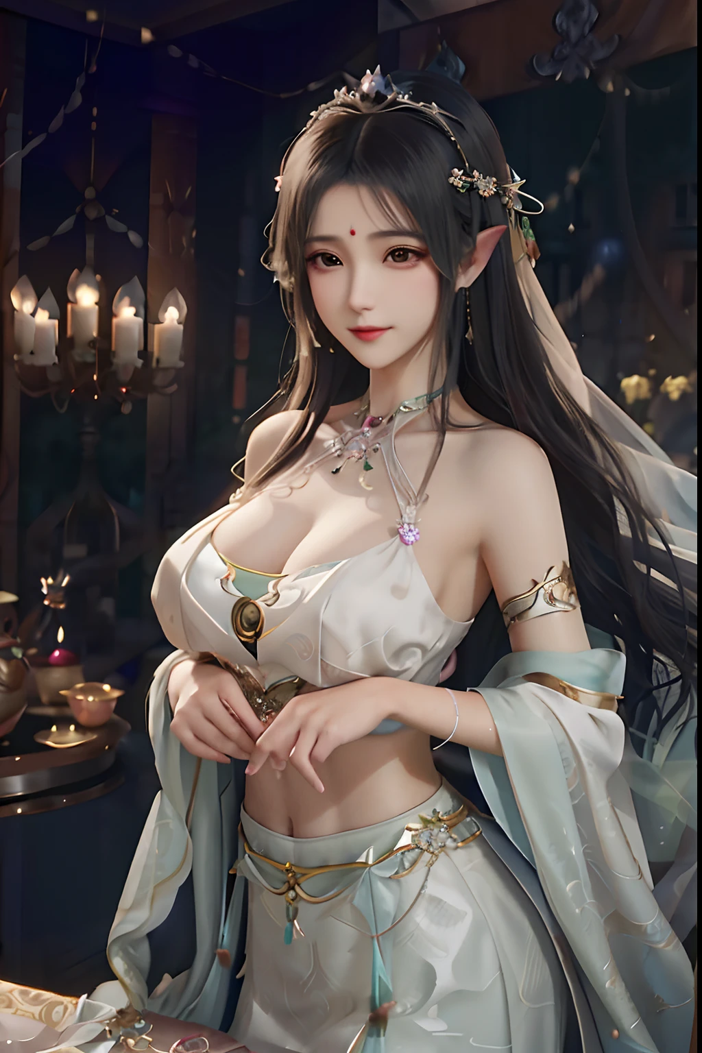 A woman in a dress and tiara poses for a photo, a beautiful fantasy empress, ((a beautiful fantasy empress)), beautiful age girl, beautiful fantasy maiden, Anime goddess, Japanese goddess, beautiful and seductive anime woman, Beautiful goddess, Fantasy Woman, full-body xianxia, seductive anime girls, beautiful female witch, Fantasy art style, beautiful and elegant elf queen