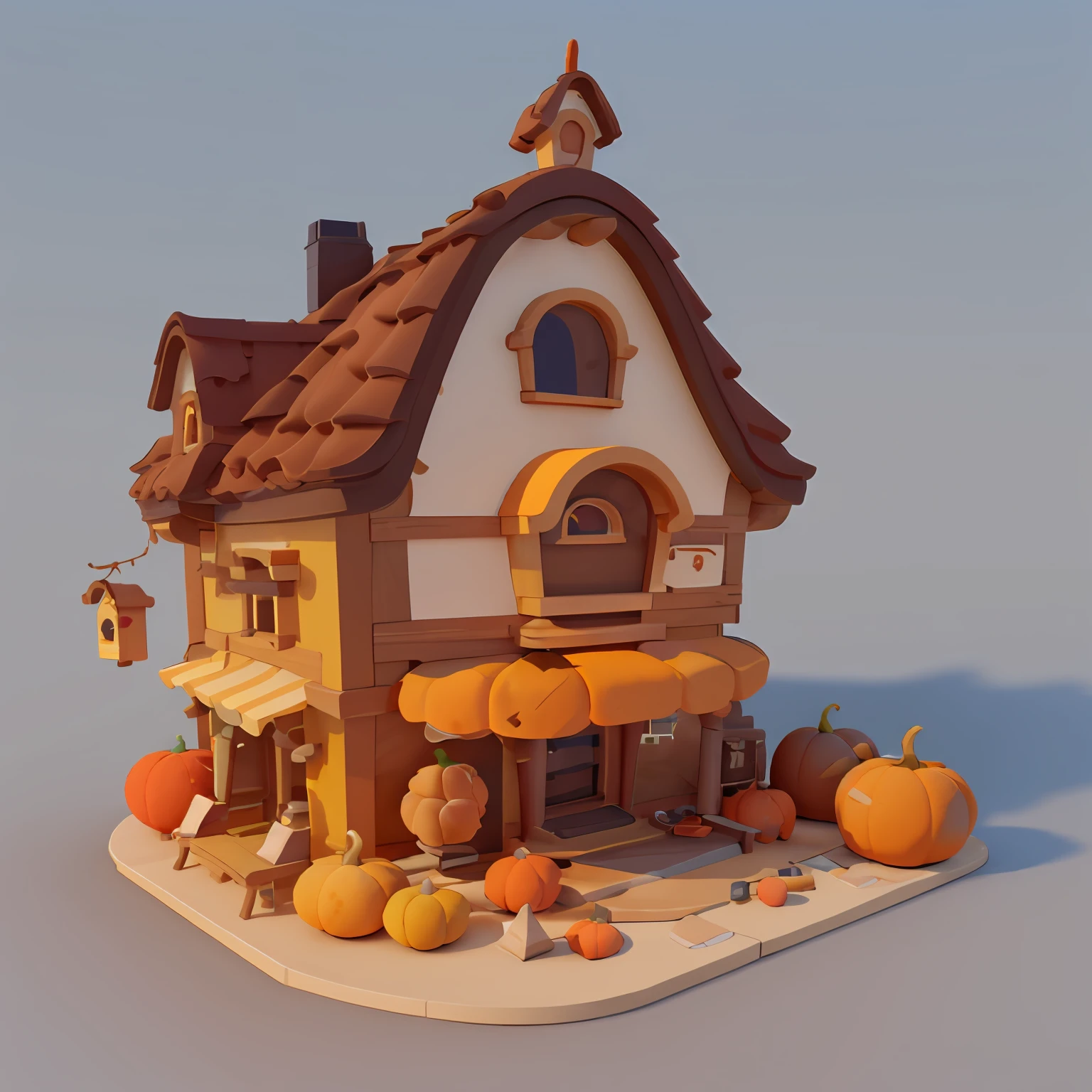 Game architectural design, Cartoony,Pumpkin house,The pumpkin matches the building,casual game style, Pumpkin architecture, 。.。.。.。.。.。.3D, blender,closeup cleavage,tmasterpiece,super detailing,best qualtiy
