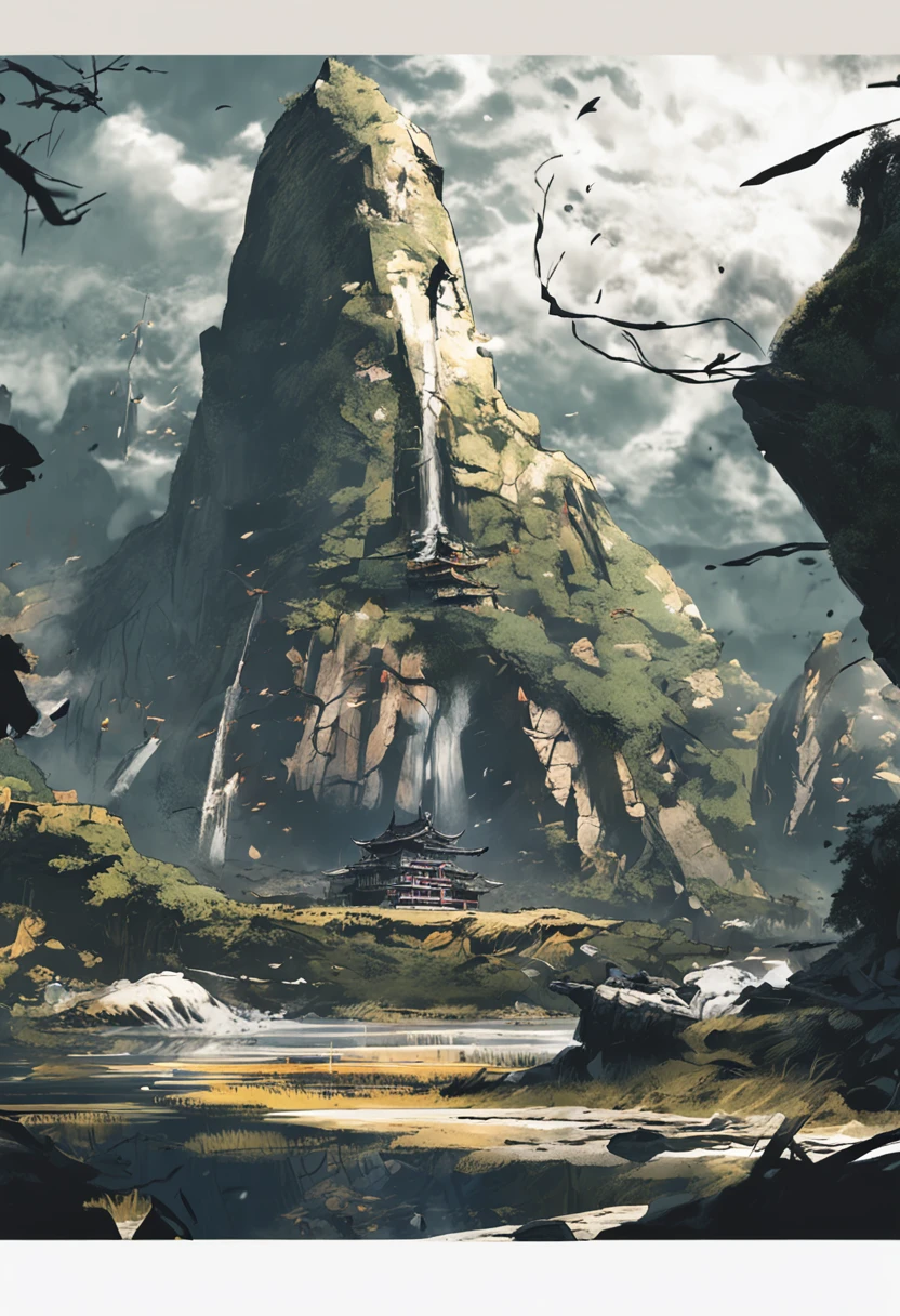 Above the lonely mountain of the Hanging Sword Gate,It's that young
figure,Sitting cross-legged for three years,The wind and rain can't move,