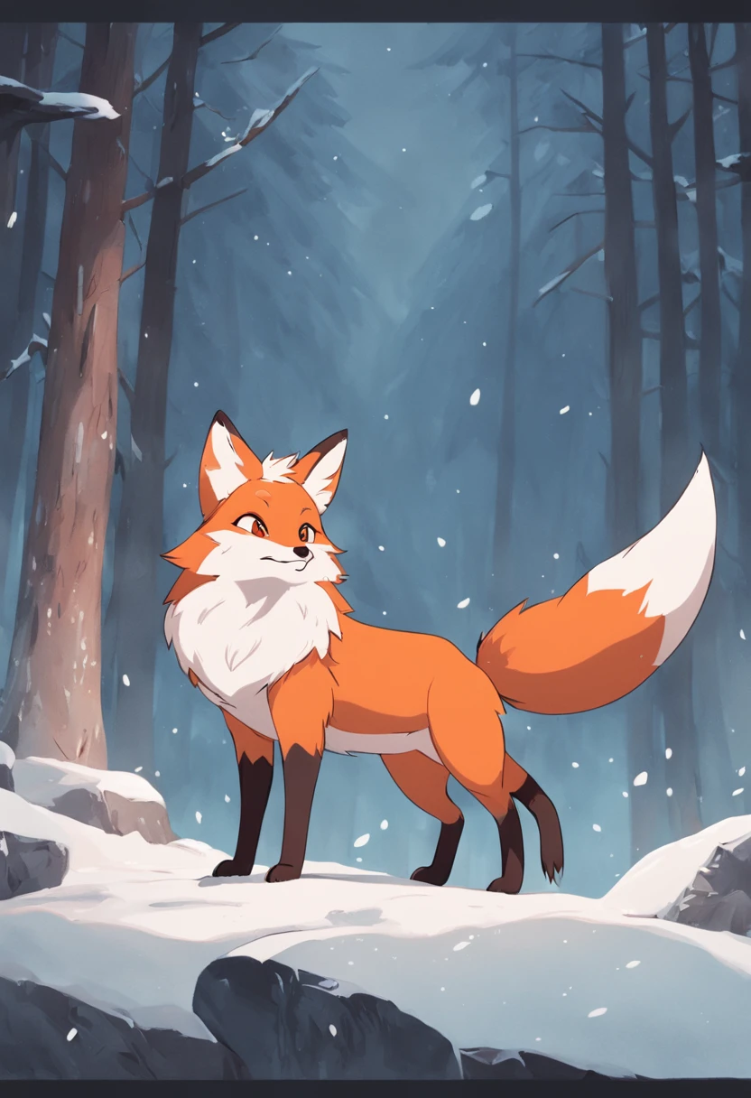 The Arafeld fox stands on a rock in the snow of the forest, fox animal, red fox, cute fox, red fox, Female fox, stylised fox - like appearance, anthropomorphic fox, fox legs, A beautiful lady fox, Fox section, Beautiful fluffy fox, Anthropomorphic fox, wildlife photo, Between foxes and deer
