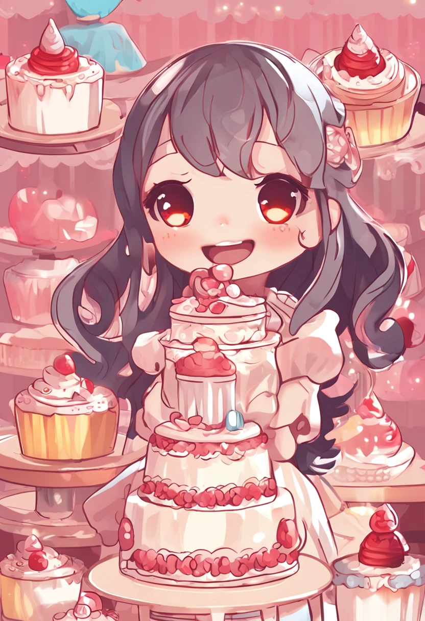 Cake Girl，IP image design，Bluish white，Sweet，adolable，kawaii，Confectionery，Q version，Anime style，banya，Cupcakes，Warm and friendly，2d，planar，without background