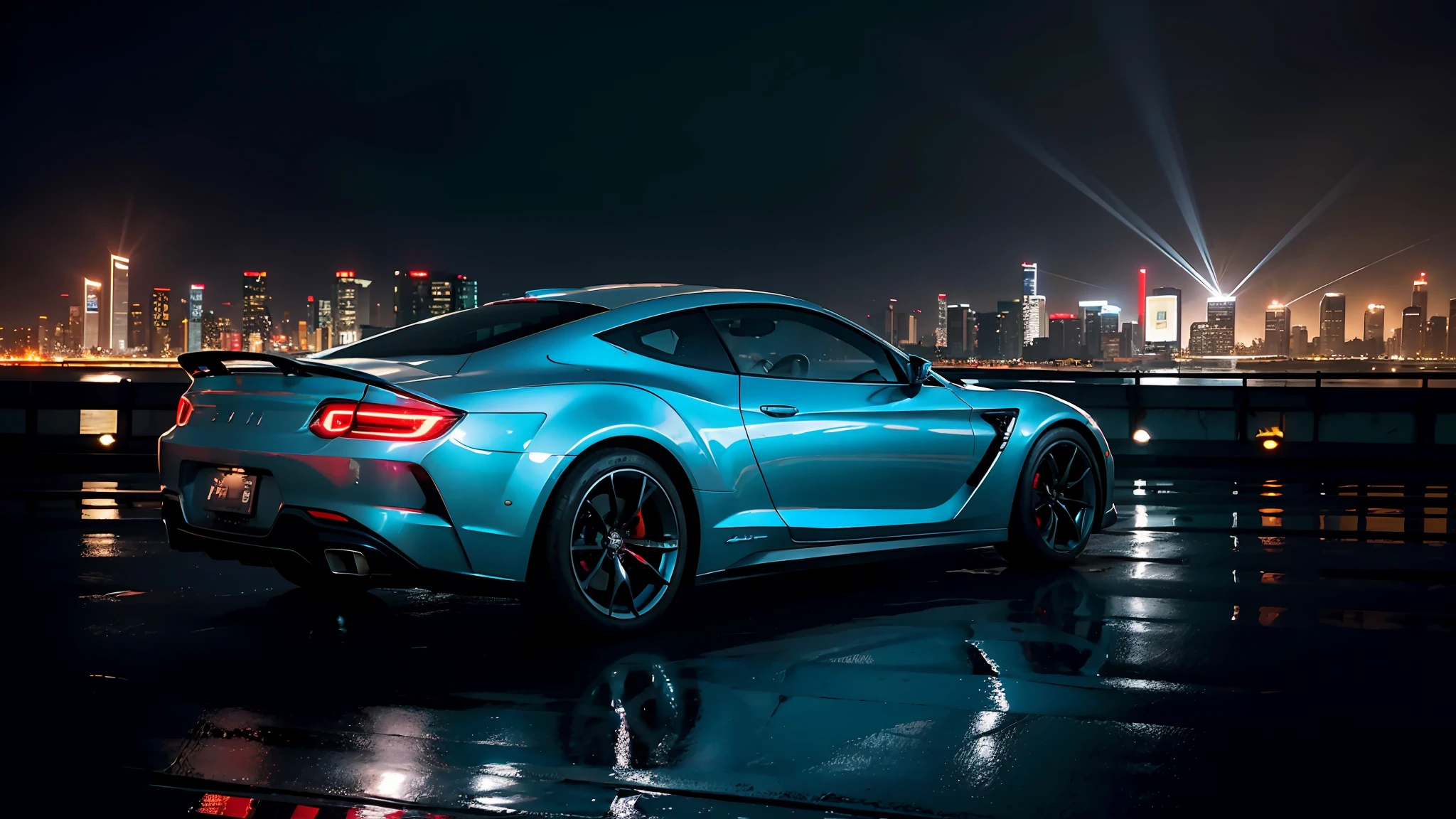 Super photo Realsisim，Metallic car paint，Top sports car，multi-perspective，Streamlined body，Perfect aerodynamics，Combat-like bodywork，Sharp headlights，profesional photo，Big wheels，Cybernetic hood，Network car parts，scientific fiction，science fiction scene，（Nata），Natural soft light，Cyberpunk Personage，Cidade Futuristica，Cyberpunk-city，neon lights sign，highly  detailed，（highly detailed back ground），Multiple buildings in the background，detailed textures，wide angles，8K，HDR，Professional photo shooting，