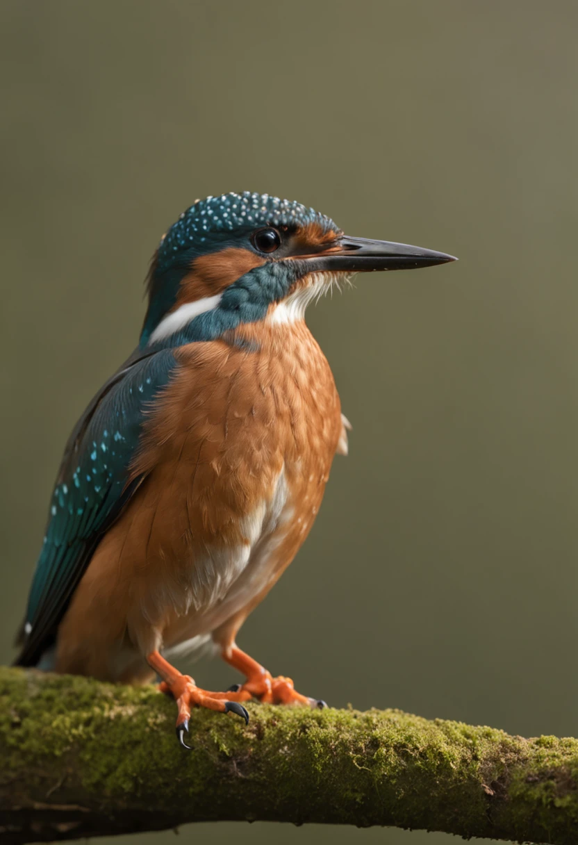 A kingfisher flutters gracefully on a finger, Strong morning light diffuses through the fog,Stand up slowly, Highlights its intricate feathers with dramatic sidelights、realisitic、realistic
