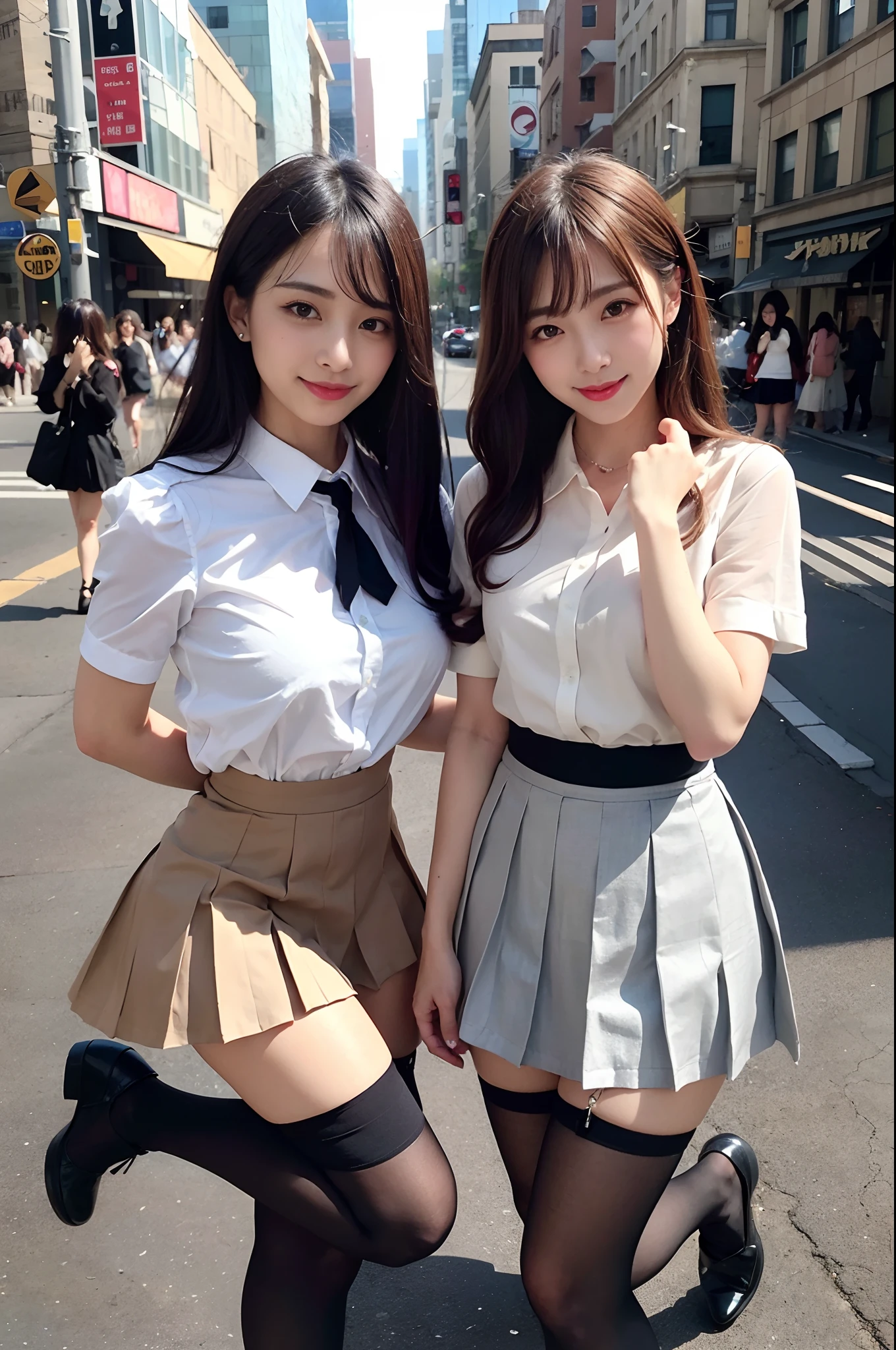 1girl in、beautiful vintage color、Instagram(Photorealsitic、hight resolution:1.4)、(Slender woman)((Puffy eyes))、Staring at the viewer、、full body Esbian(8K、Raw photography、top-quality、masterpiece:1.2)、(realisitic、Photorealsitic) :1.37)、(foco nítido:1.2)、Professional Writing、photon maping、Radio City、Physically Based Rendering、(de pele branca:1.2)、(middlebreasts:1.2)、Viewer's Perspective、(Middle hair:1.5)、portlate、Brown eyes、(silber hair:1.1)、bangss、(symple background:1.4)、realisitic、(masterpiece:1.4)、(top-quality:1.4)、(glowy skin)、((Short sleeve shirt with collar、Knee-length pleated skirt、Black stockings))makeups、A smile(skinny、Mouth closure、full of shyness:1.3)
