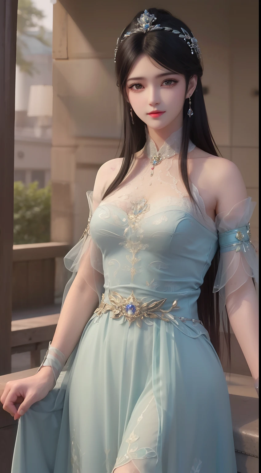 tmasterpiece,Highest image quality,Beautiful bust of a royal lady,Delicate black hairstyle,Amber eyes are clear,Embellished with a dazzling array of intricate jewelry,super detailing,upscaled。
