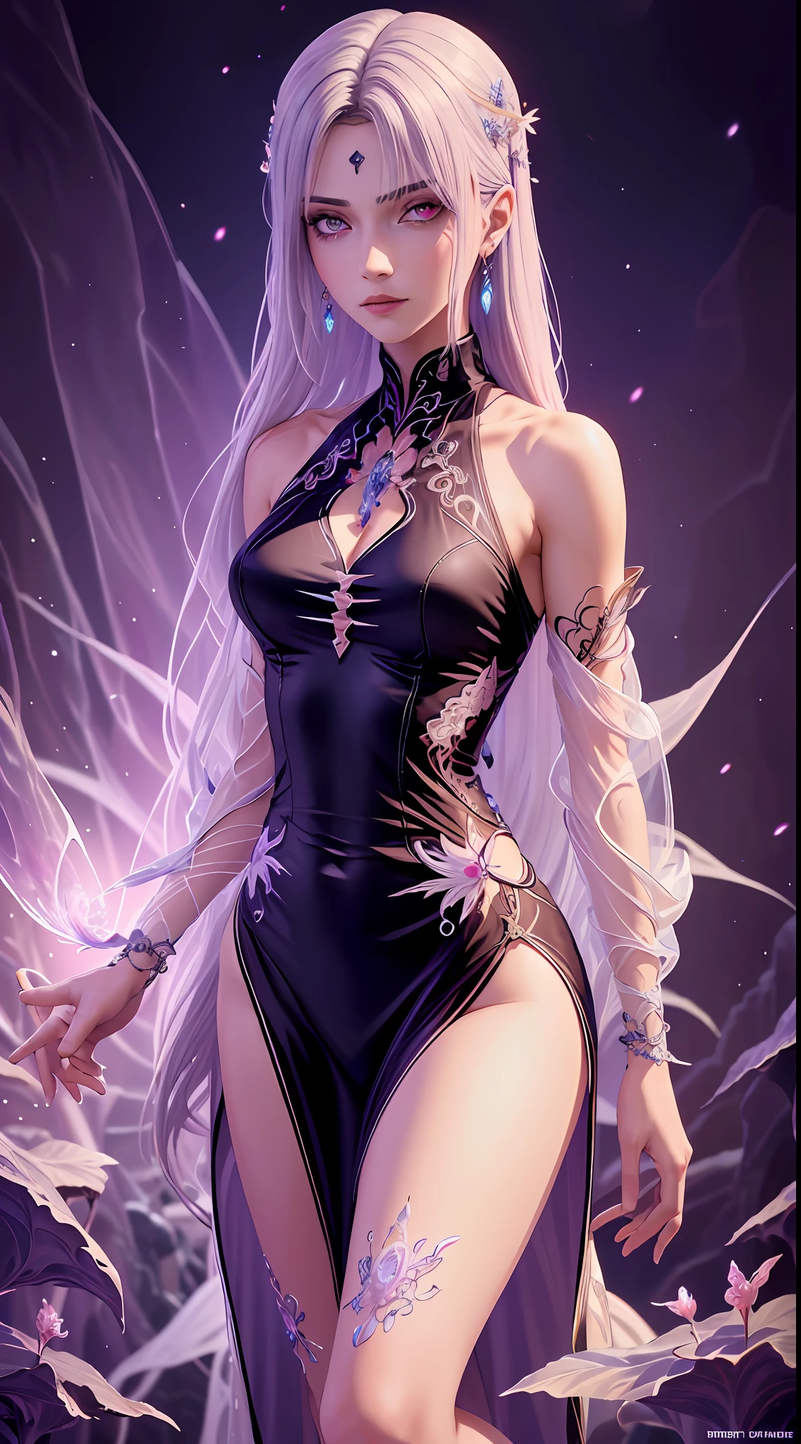 Realistic, (Masterpiece, Top Quality, Best Quality, Official Art, Beauty and Aesthetics: 1.2), Very Detailed, Fractal Art, Colorful, Most Detailed, Zentangle, (Abstract Background: 1.5) (1boy: 1.3), Gods, White Hair, (Glowing Red Eyes), Mysterious, (Magic), Ice, ((Lycoris radiata)), Yellow Springs Hell, Soul Ferryman, Ghost