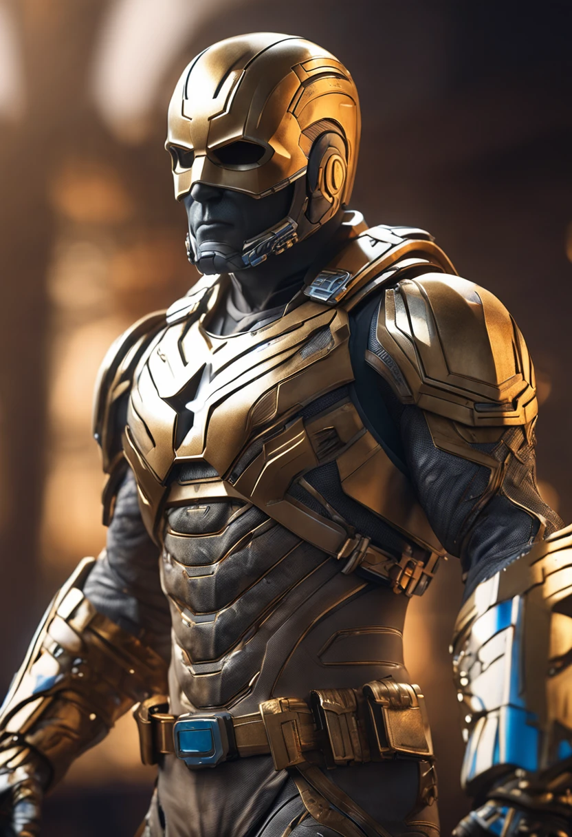 full body shot of captain america  in white and gold armour style suit, no mask on, white cape, looking at center camera, perfect composition, beautiful detailed intricate insanely detailed octane render trending on artstation, 8 k artistic photography, photorealistic concept art, soft natural volumetric cinematic perfect light, chiaroscuro, award - winning photograph, masterpiece, oil on canvas, raphael, caravaggio, greg rutkowski, beeple, beksinski, giger, trending on artstation, sharp focus, studio photo, intricate details, highly detailed, night city background, by greg rutkowski, ((chibi))