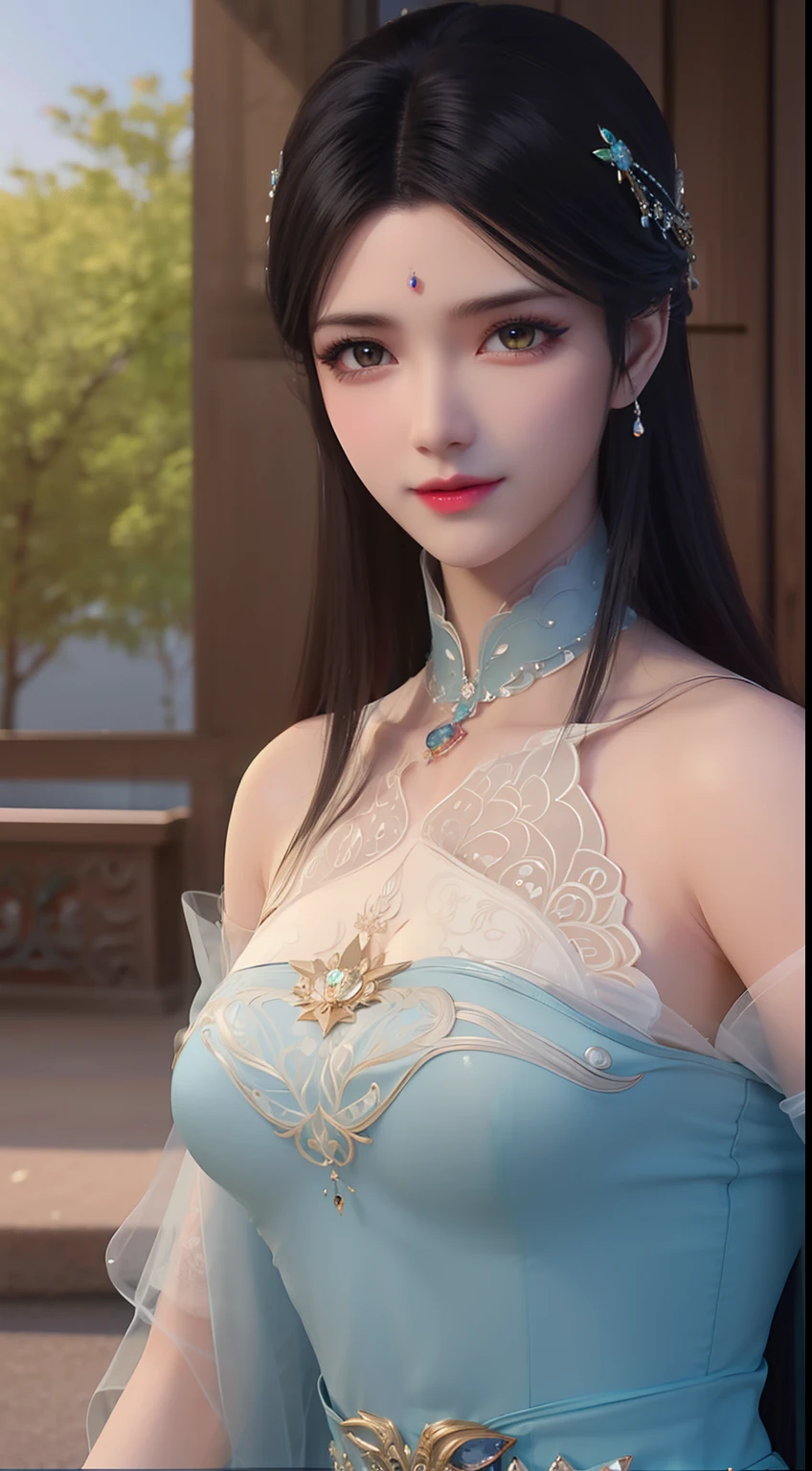 tmasterpiece,Highest image quality,Beautiful bust of a royal lady,Delicate black hairstyle,Amber eyes are clear,Embellished with a dazzling array of intricate jewelry,super detailing,upscaled。