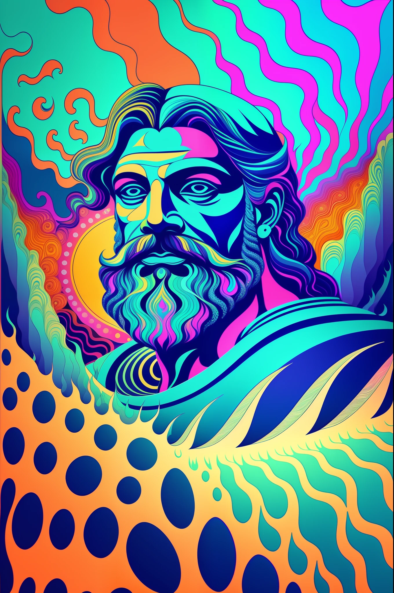 Create a psychedelic illustration of Poseidon