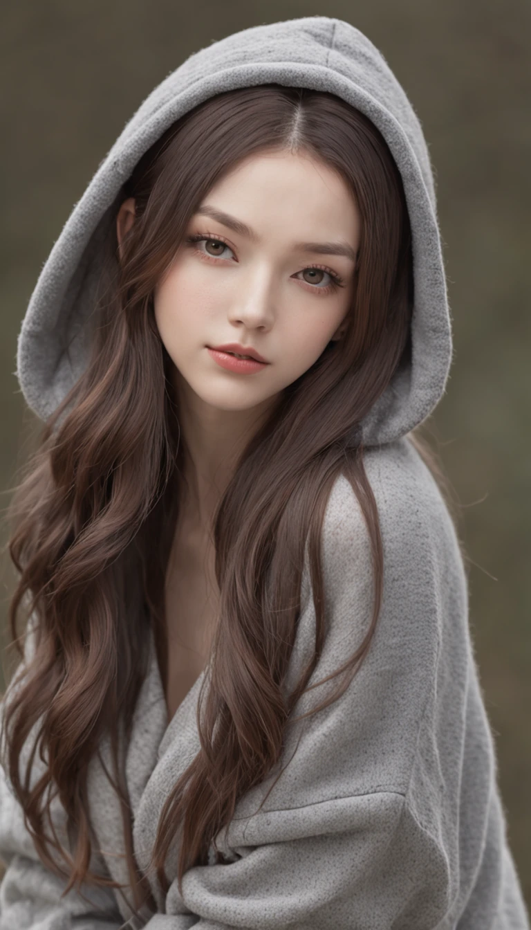 1girl in, super model, (((Beautiful clear face))), The woman, oversized hoodie, Ass big, long hair of black color, masutepiece, Best Quality, shoes, fullllbody, posing for photo, beautifully color-coded, Ankle Socks, Schushbutt leggings isolated on white background, studio, sideways glance, Hooded