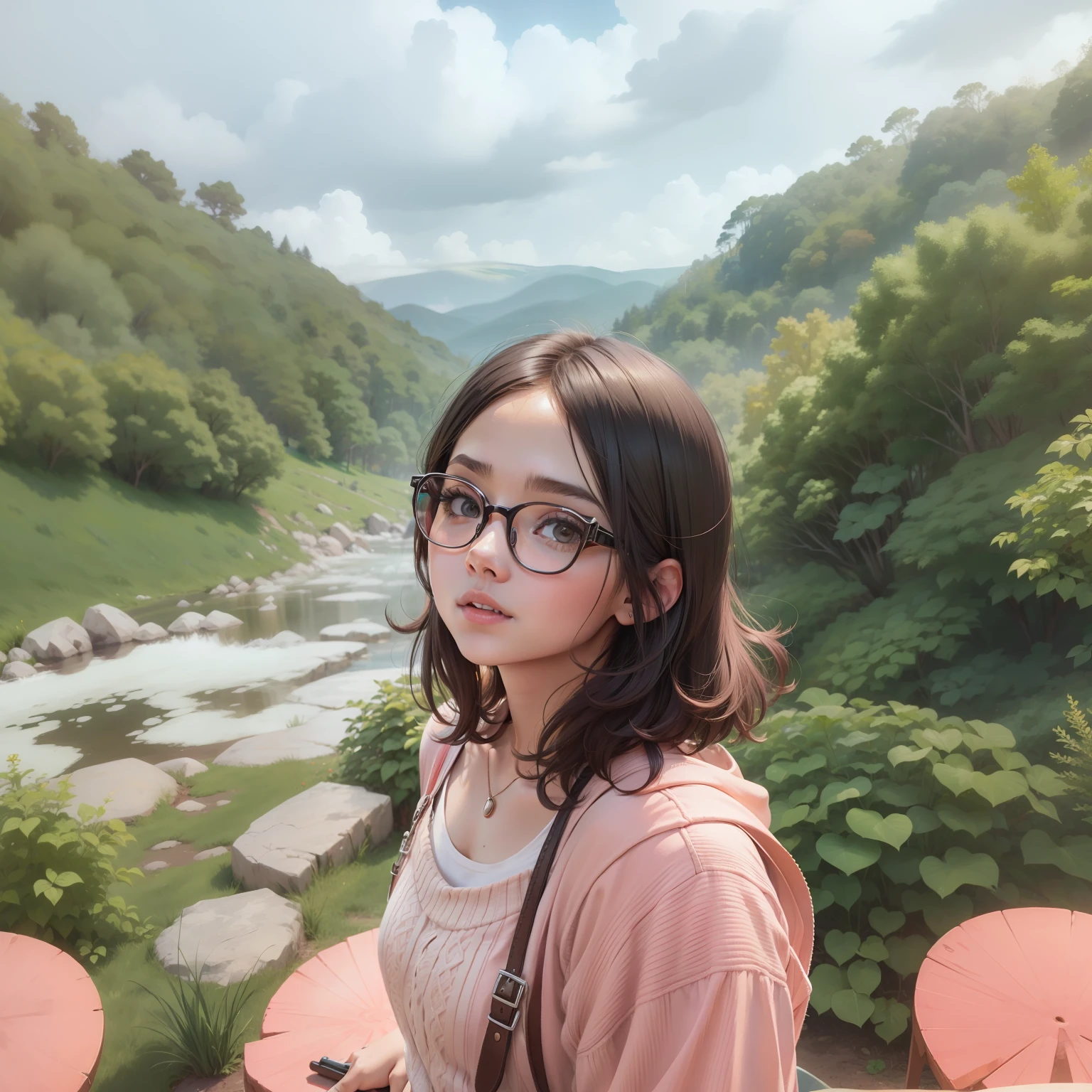 girl round face with glasses with short hair
