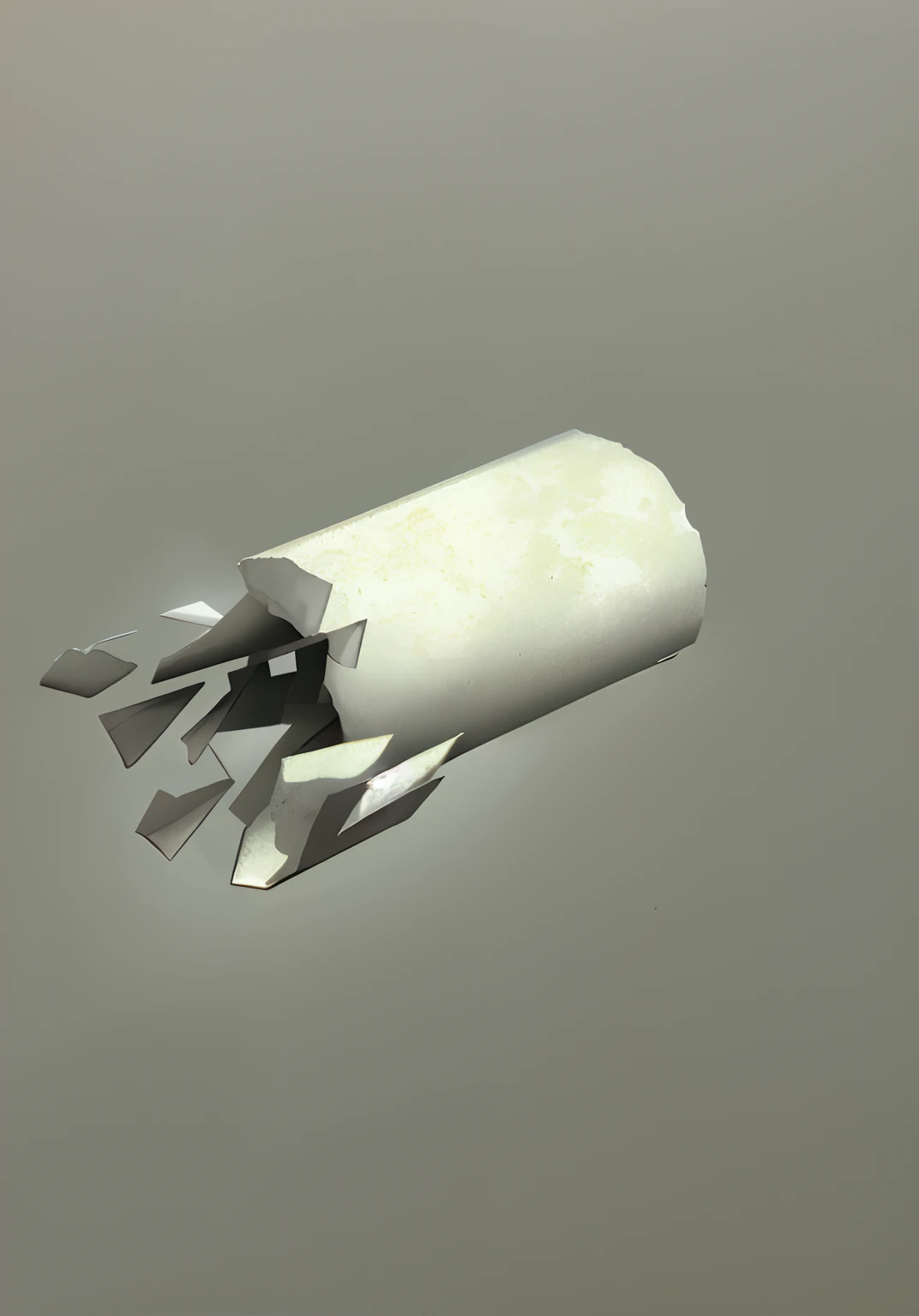 A cylinder，Gypsum body，Cylindrical plaster body，Gradually broken，There are broken fragments，broken feeling，of a real，Super invincible and meticulous