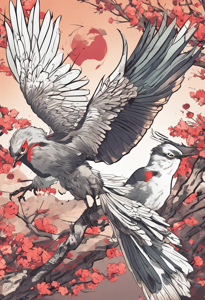 birds, japanese manga style
