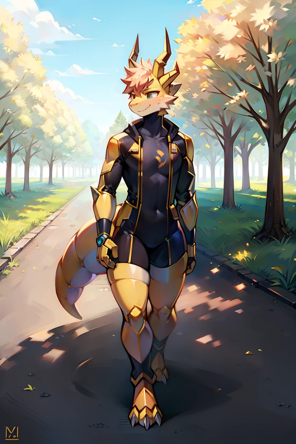 Golden robot dragon,Take a walk in the park