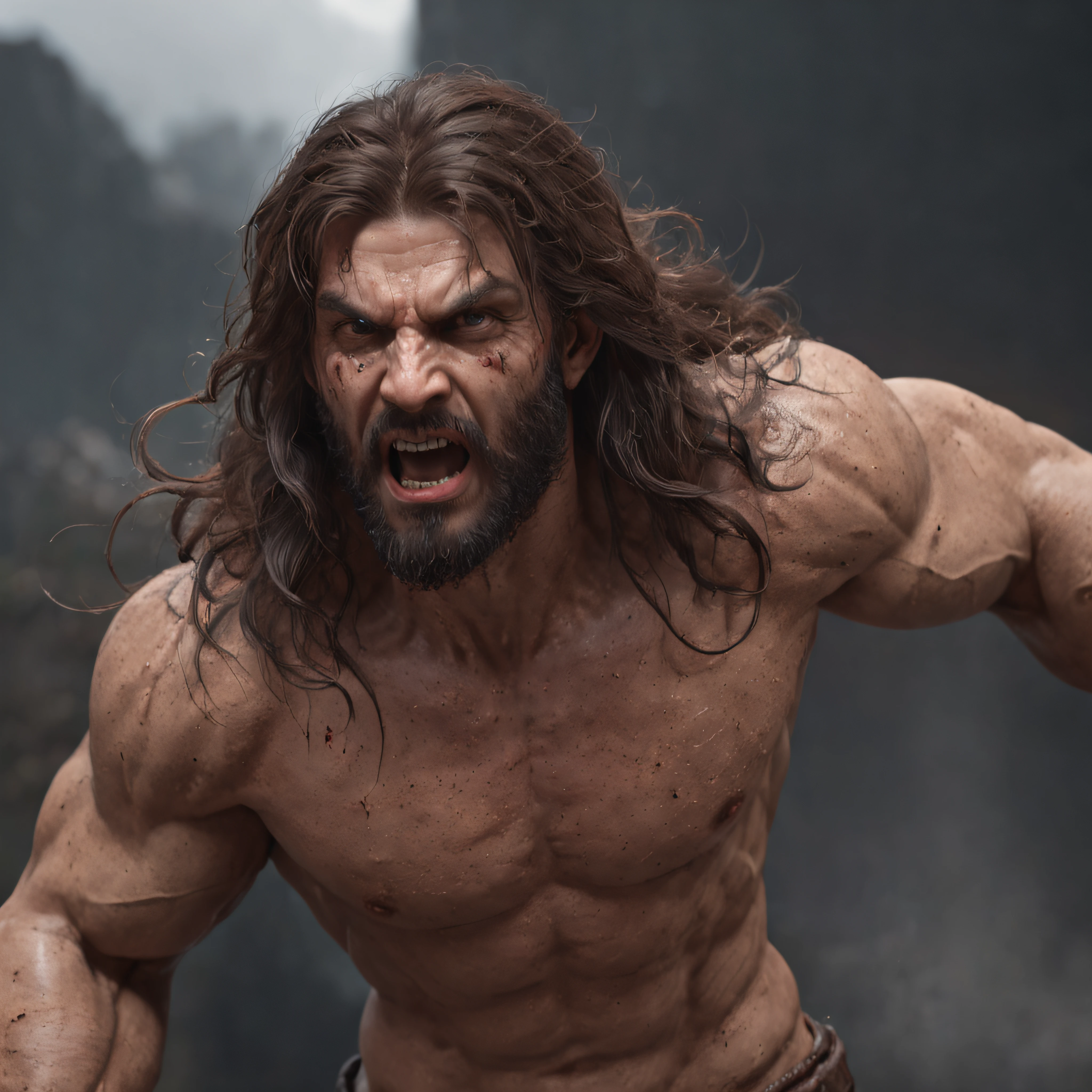 (professional 3d render:1.3) af (Realistic:1.3) most beautiful artwork photo in the world,Features soft and shiny male heroes, ((Epic hero fantasy muscle man rough wet hero angry look long hair short beard and ferocious expression in dynamic pose, Fantastic location, Majestic cluttered environment)), full body 8k unity render, action shot, skin pore, very dark lighting, heavyshading, Detailed, Detailed face, (vibrant, photograph realistic, Realistic, Dramatic, Dark, Sharp focus, 8K), (Old leather garments damaged by weathering:1.4), ((((Wear fur)))), (Intricate:1.4), decadent, (Highly detailed:1.4), Digital painting, rendering by octane, art stations, concept-art, smooth, Sharp focus, illustration, Art germ, (loish:0.23), wlop ilya kuvshinov, and greg rutkowski and alphonse mucha gracias, (Global illumination, Studio light, volumettic light), heavy rain, particles floating, lotr, fantasy, elf, full bodyesbian, ((Dark and ancient city background:1.3)),CGSesociety,art stations