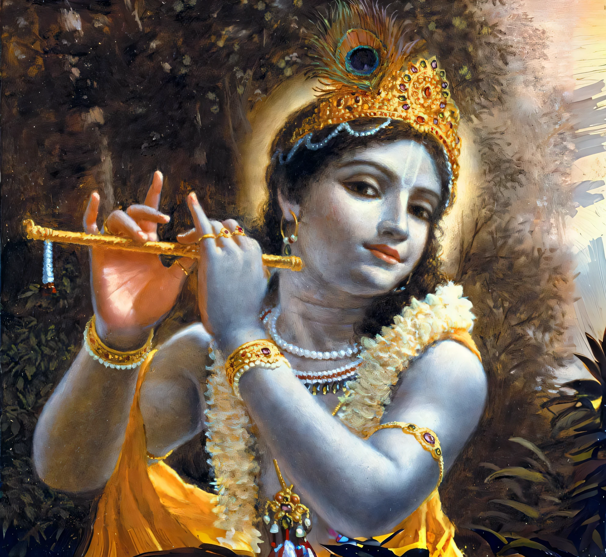 Handsome young man playing the flute