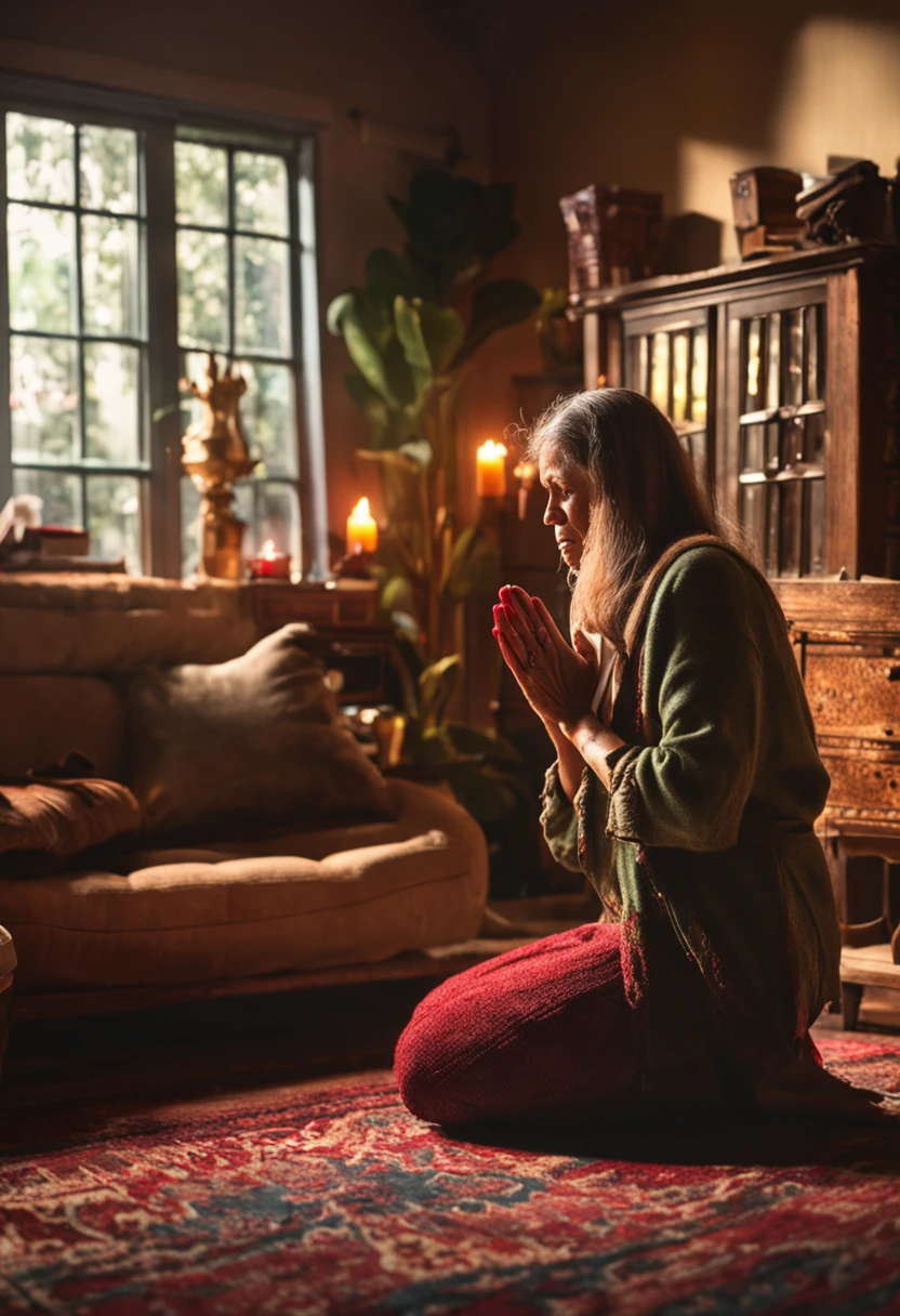 Mulher na casa dos 40 anos, praying and asking God for forgiveness