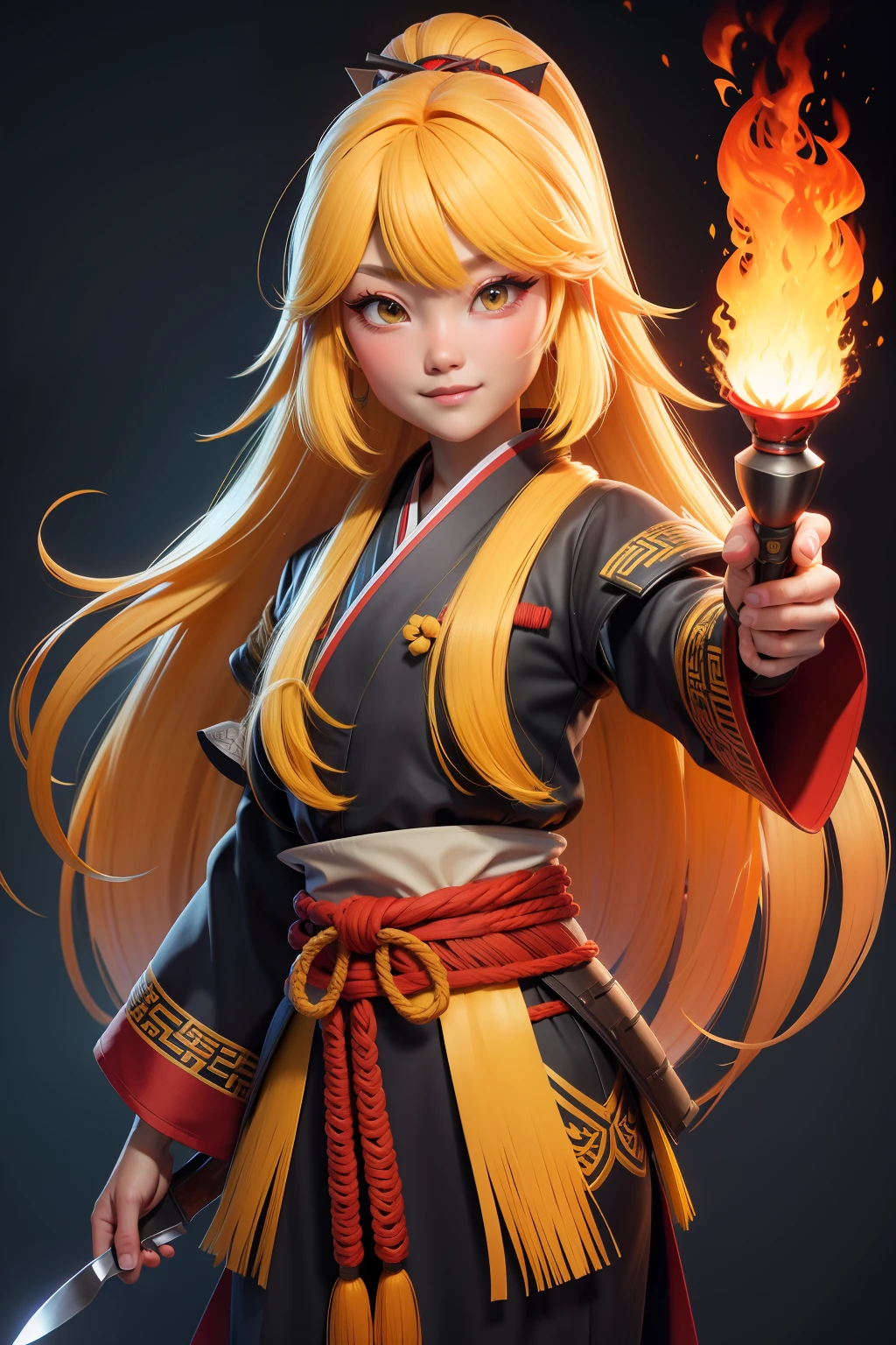 mtu,Yellow hair,Use a long knife,Fire attribute,haori