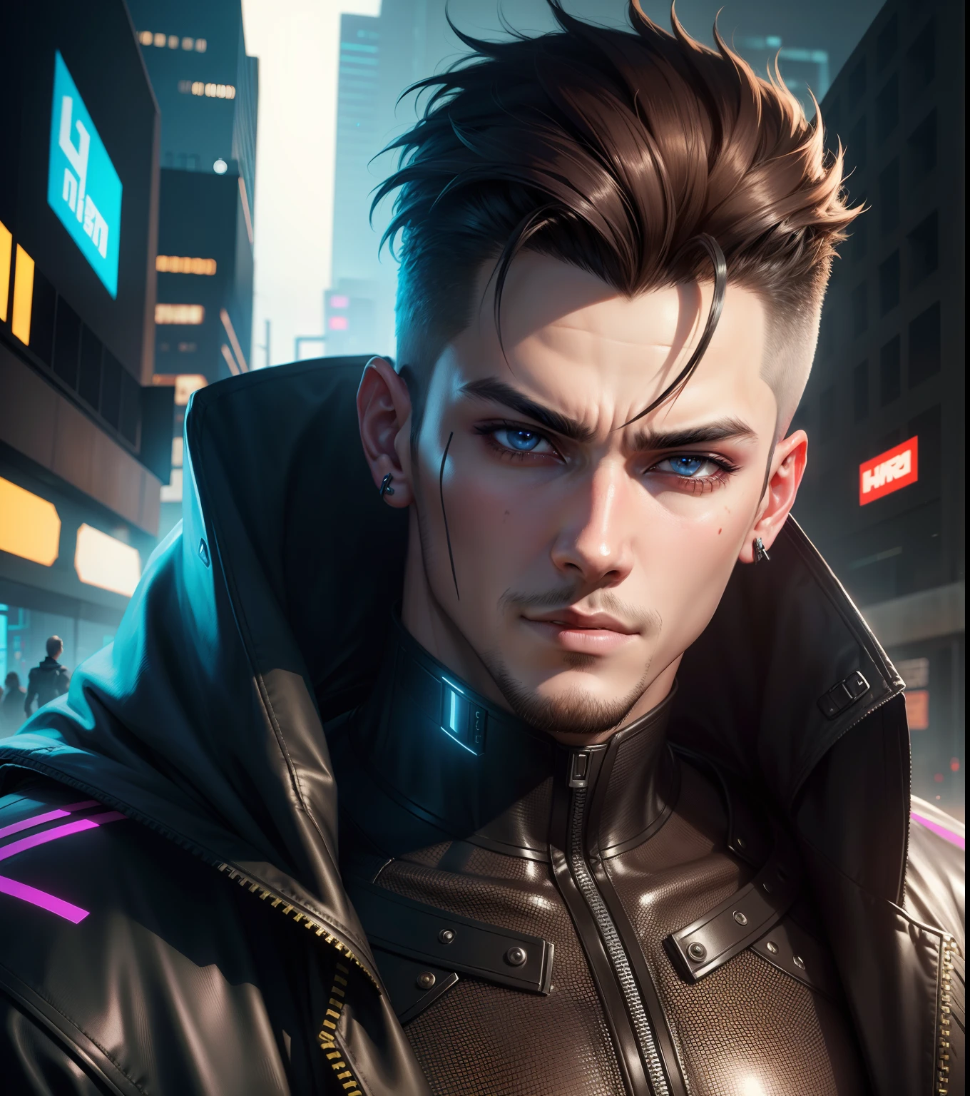 Change background cyberpunk handsome boy, realistic face, ultra realistic face, cyberpunk handsome boy