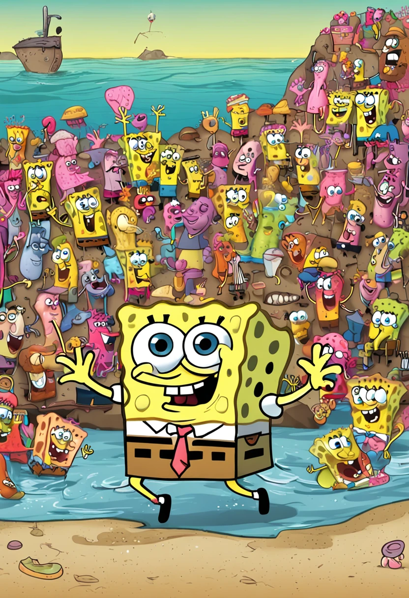 crie um personagem do bob esponja pulando e comemorando
