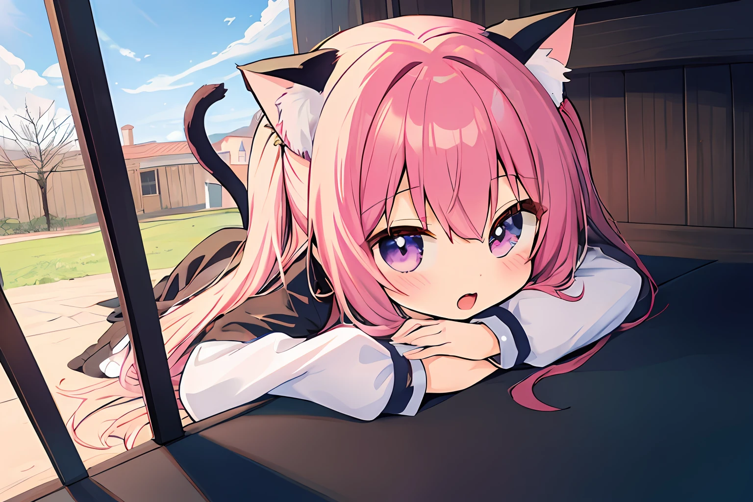 Girl with pink hair, long twin-tail hairstyle, small bushy eyebrows, dressed in gothic lolita outfit, lolicon (Zankuro) drawing style by zankuro artist, Zancrow style, image uploaded to R34, moving her skirt to show her wet vagina with semen, sitting inside a car, with an angry face and watery eyes