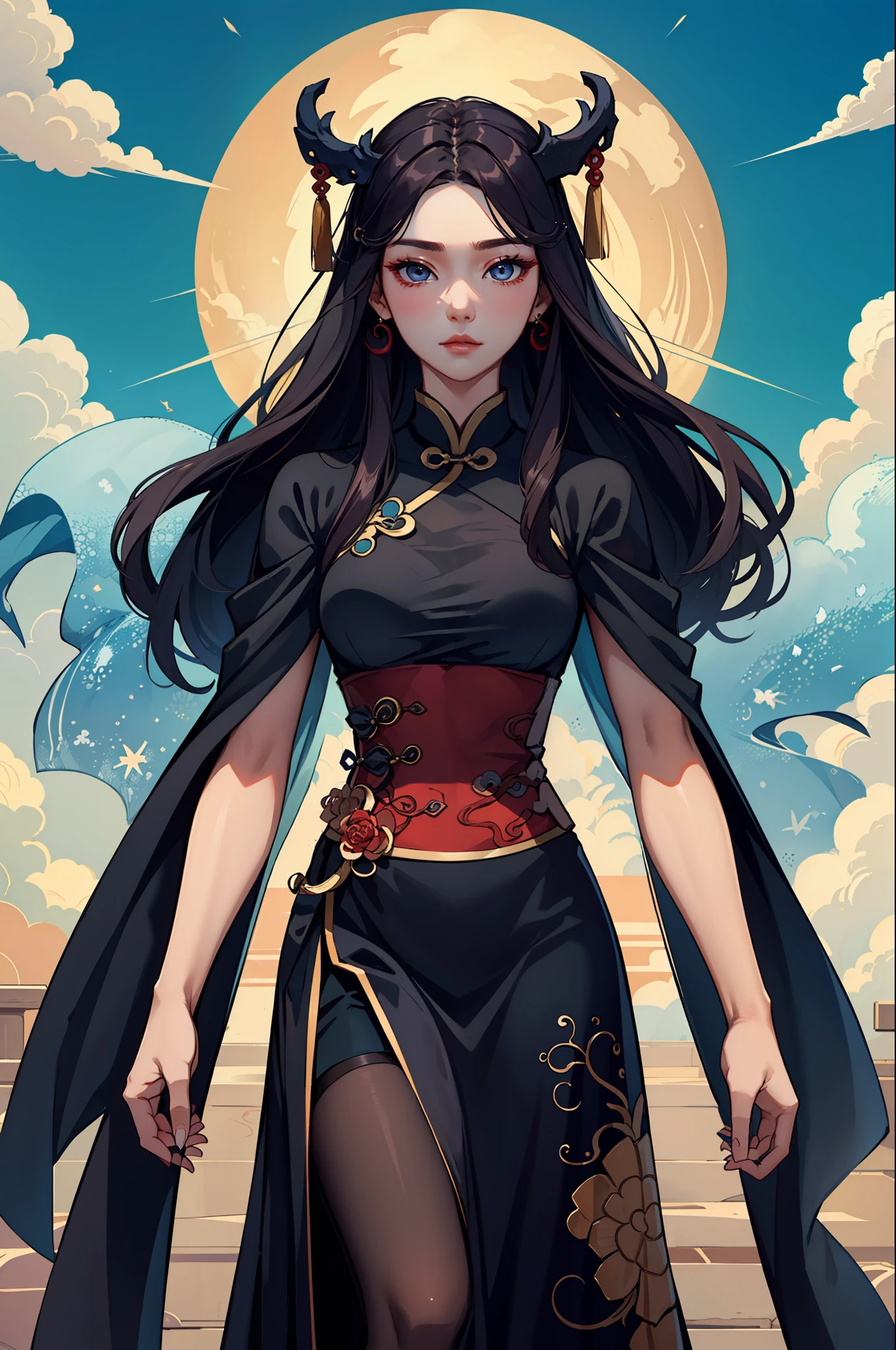 Hair，long  skirt，Zhong Lingyuxiu's woman，Set the spirit of heaven and earth，Flawless appearance，Seduction and beauty coexist，It's hard to look away at a glance。