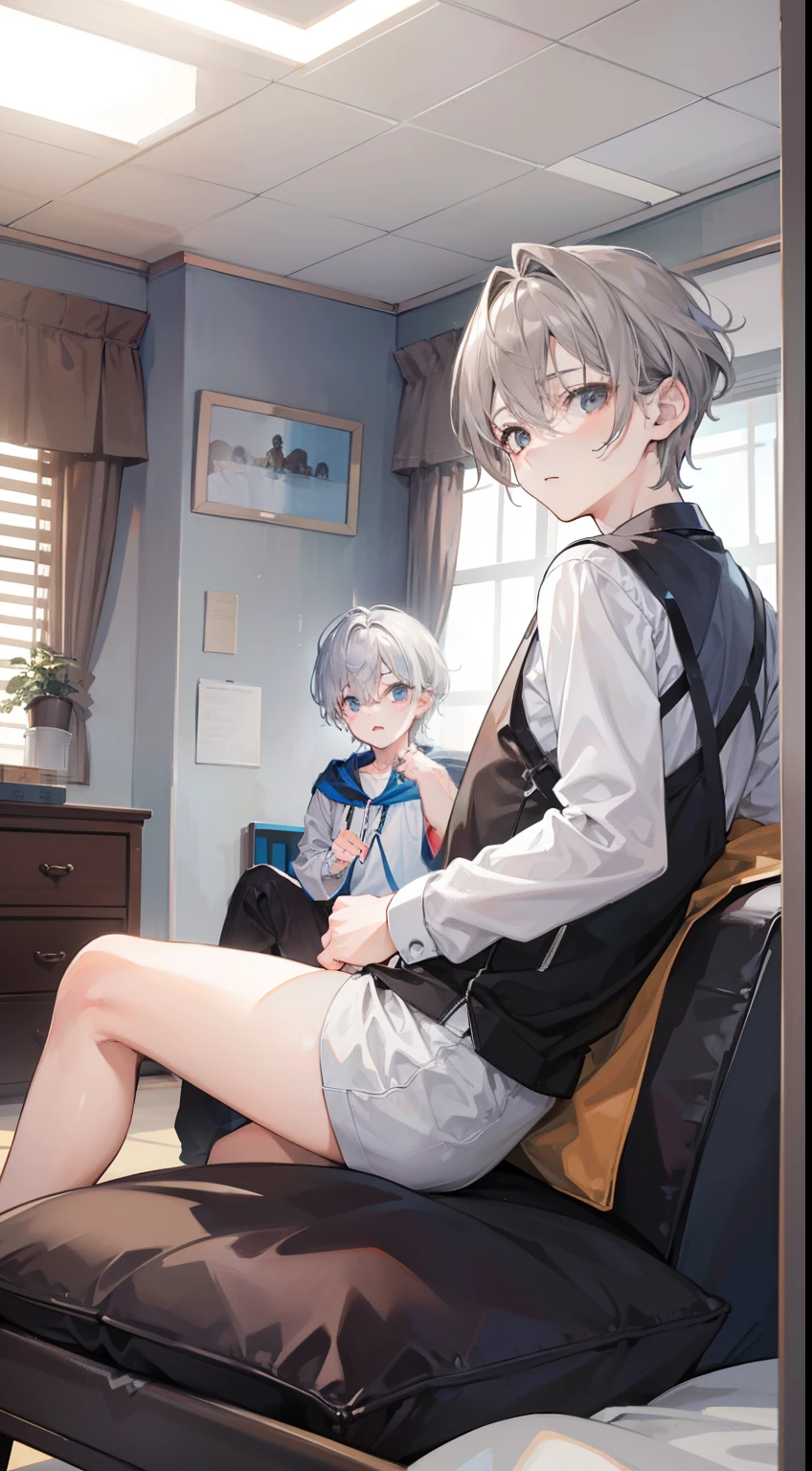 Two Boys, Silver-haired boy and brown-haired boy, Boy's room、sofas、Boys Love、hight resolution、ultra-detailliert