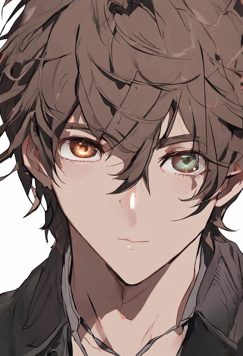 (masterpiece), best quality, expressive eyes, perfect face, male, brown hair, brown eyes, short hair, anime, up close, no background, black necklace, black bangle, piercing