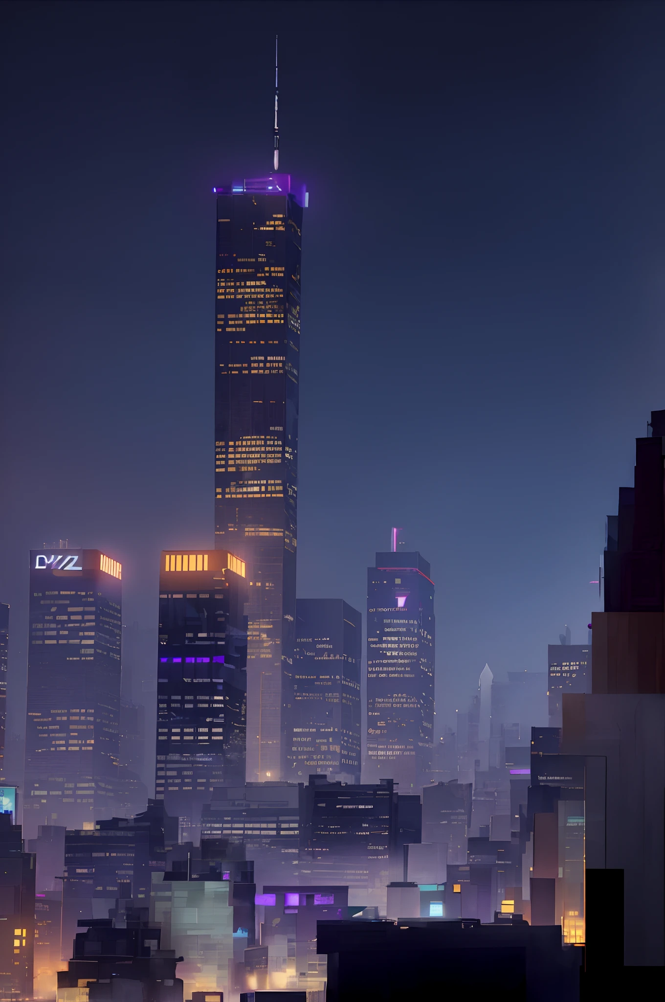 Night view of the city with skyscrapers and several buildings, hyper realistic cyberpunk city, kowloon cyberpunk cityscape, Hyper-realistic cyberpunk style, cyberpunk city landscape, cyberpunk city landscape, kowloon cyberpunk, detailed cinematic rendering, 8 k cg render, dystopian city skyline at night, 3 d render beeple, cyberpunk art ultrarealistic 8k