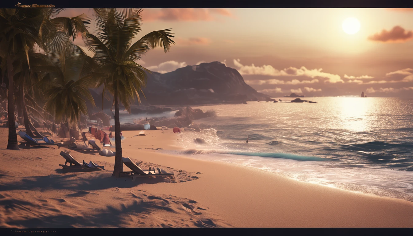 Sunny sandy beach,CG Bikini Beauty,coconut palms,the sea,adolable,