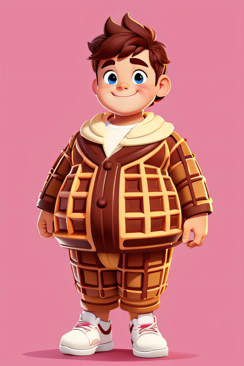 waffle,vector art,colorful,cartoon character,,boy,waffle style,sweet,happy,hair,eyes,chocolate,funny,fat