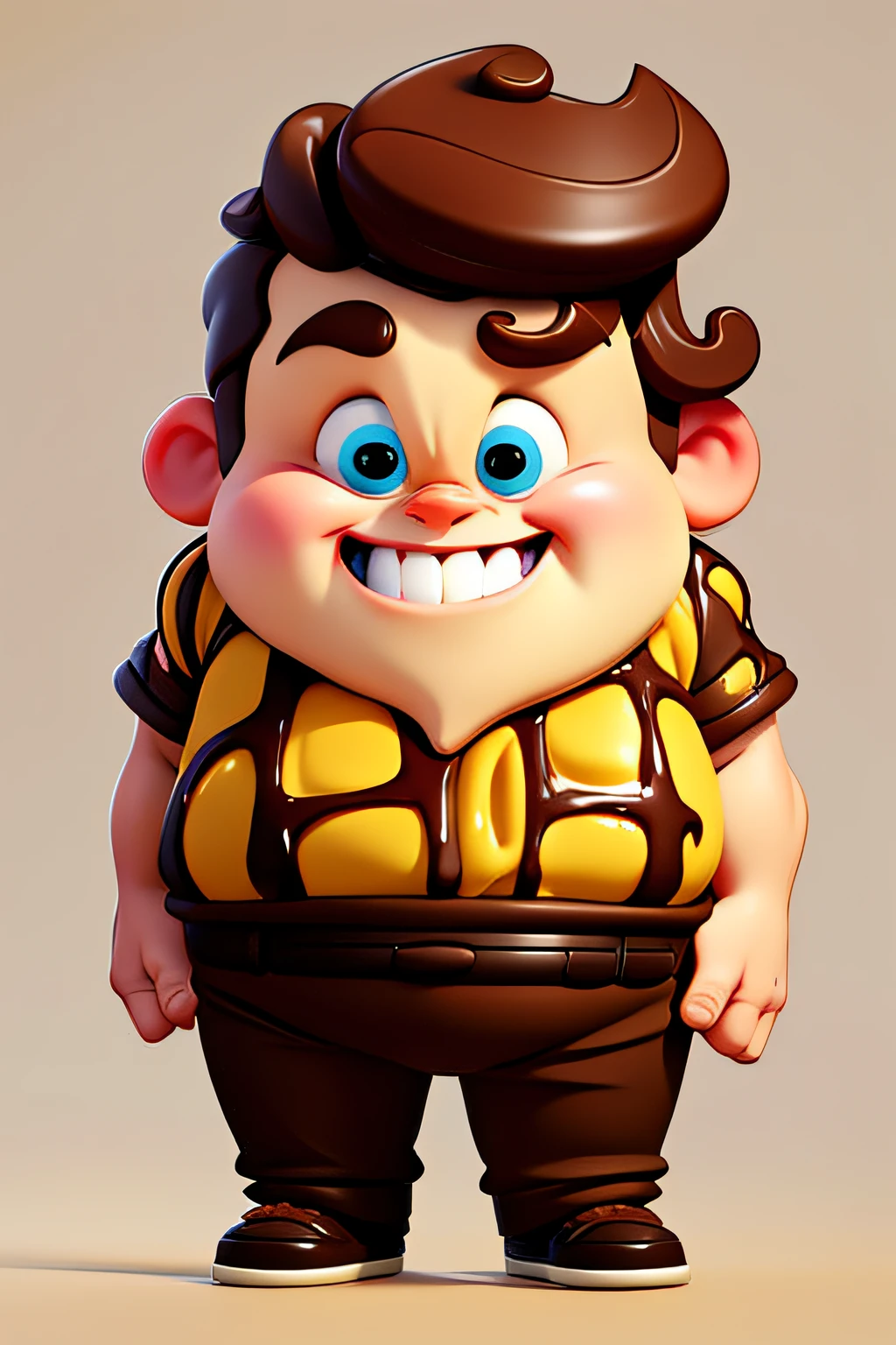 waffle,vector art,colorful,cartoon character,,boy,waffle style,sweet,happy,hair,eyes,chocolate,funny,fat