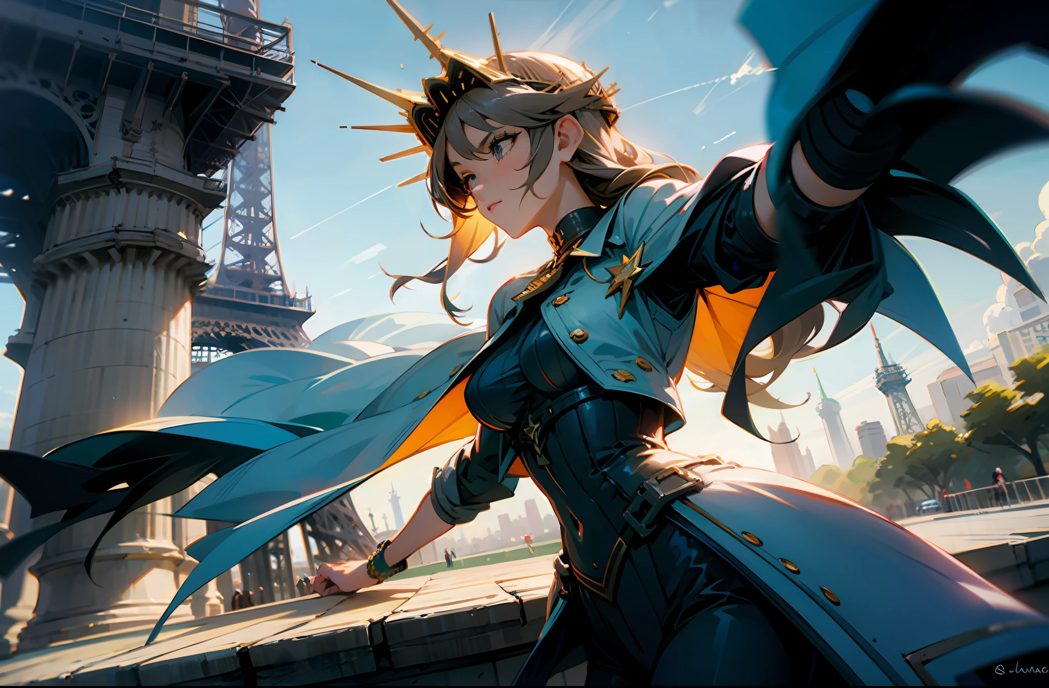 Statue of Liberty and Eiffel Tower face to face