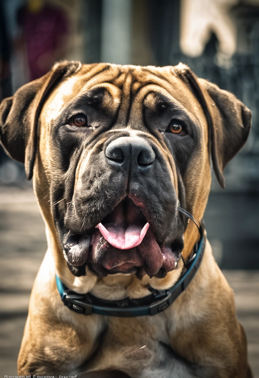 Bullmastiff dog, Gande Head, cor clara, anthropomorficfic, Lightroom, cinemactic, HDR, ..RAW, intrincado, Hiqualidade, Push your tongue,tons suaves, detalhes intrincados, baixo contraste