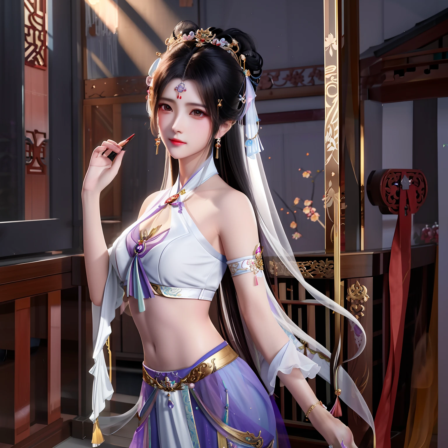 Arad woman posing for photo in white blouse and purple dress, Beautiful character painting, a beautiful fantasy empress, full-body xianxia, inspired by Du Qiong, beautiful and seductive anime woman, by Yang J, Ruan Jia and Artgerm, trending on cgstation, inspired by Chen Yifei, Inspired by Lan Ying