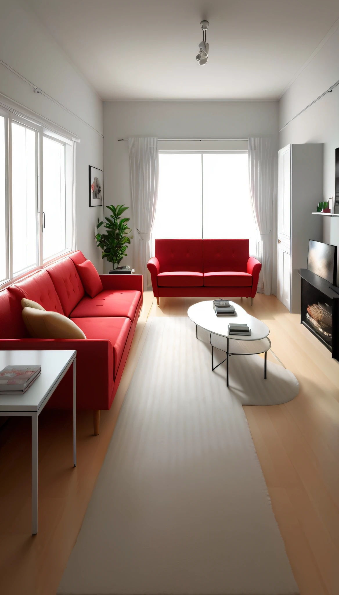There is a red sofa and a white coffee table in a living room, vermelho realista 3 d render, esquema de cores branco e vermelho, esquema de cores vermelho e branco, high quality 3d render, high quality 3d render, cinema realista Unreal Engine 5, 3 d render fotorrealista, photorealistic 3d render, photorealistic 3d render, very realistic 3 d render