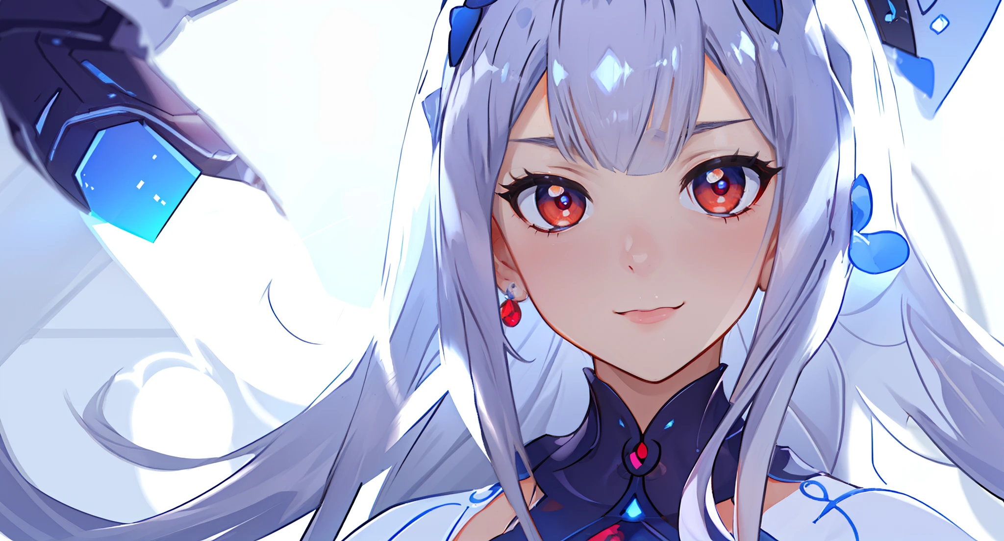 ((Best quality)), ((Masterpiece)), ((Ultra-detailed)), (illustration), (Detailed light), (An extremely delicate and beautiful), Dramatic perspective,A charming young girl,Long white hair,Red pupils