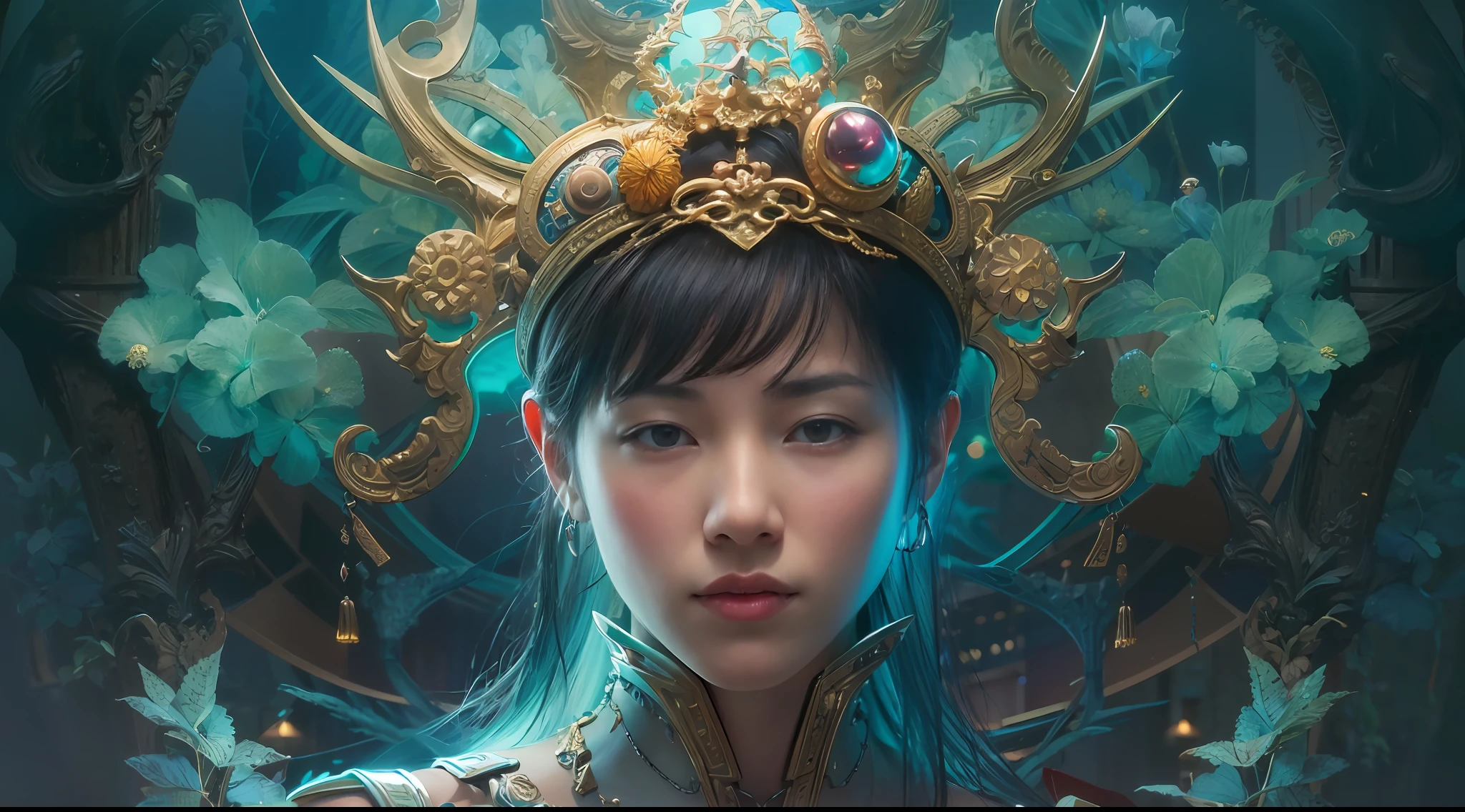 1boy, photo of very very handsome suave smiling young 25-year-old male Chinese prince, clothed in futuristic cybernetic armor, wearing a large futuristic crown, walking in an ethereal enchanted forest with neon glowing flowers and a rainbow in the sky, sci-fi, intricate, neon light, ((perfect face)), ((perfect hands)), ((perfect body)), ((correct anatomy)), ((ultra-realistic)), ((8k, UHD)), highly detailed, digital painting, artstation, concept art, human anatomy, soft light, smooth, illustration, art by tian zi and craig mullins and WLOP and alphonse mucha